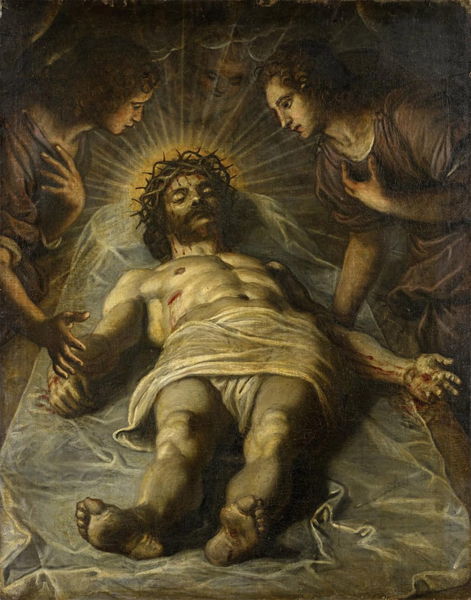 ARTXLXXBN Famous Prints Artwork Pictures Poster Painting Art the Dead Christ with Two Angels by Jacopo Robusti Tintoretto Artwork Landscape Pictures for Home Decor 60x90cm