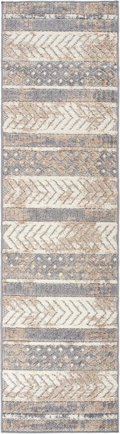 Rugshop Distressed Geometric Indoor/Outdoor Beige Runner Rug Modern Tribal Stripe, Durable Stain Resistant Perfect for Patio, Backyard, Deck and Outdoor Lounge 2'7" x 6'