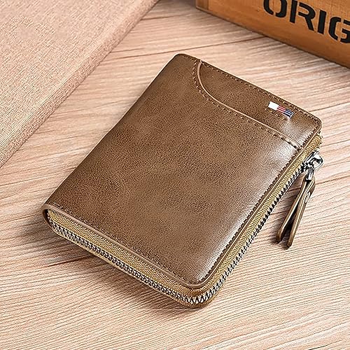 Vista 2 de Tendaisy Cartera con cierre RFID para hombre con múltiples tarjetas de crédito, Caqui, cartera Rfid