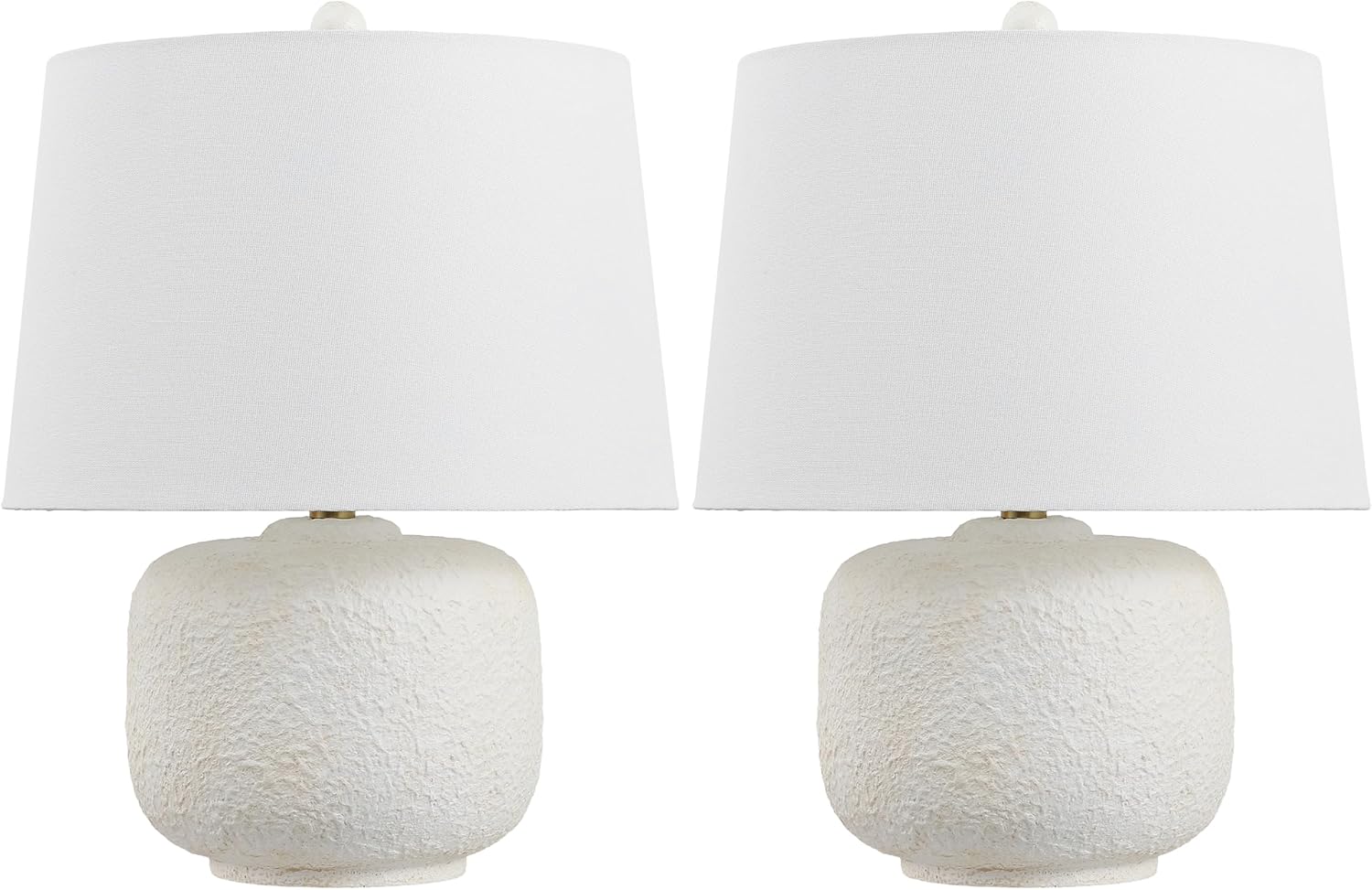 JONATHAN Y 20" Antique White Textured Resin Table Lamp Set of 2 for Bedroom, Coastal Farmhouse Nightstand Lamps for Living Room, White Linen Shade, LED Bulbs Included JYL9208A-SET2