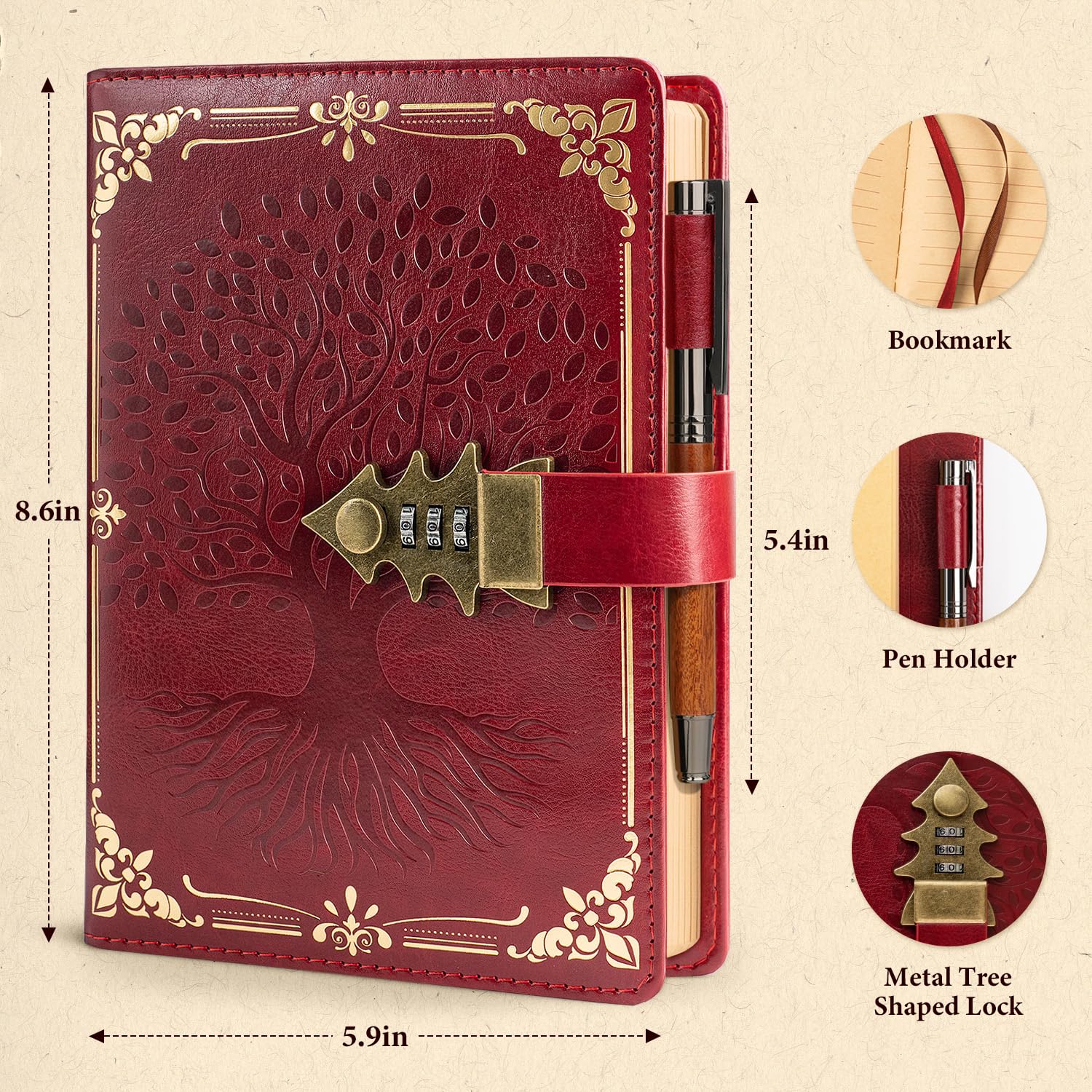 WEMATE Lock Journal with Pen & Gift Box, A5 260 Pages, Refillable - Image 2
