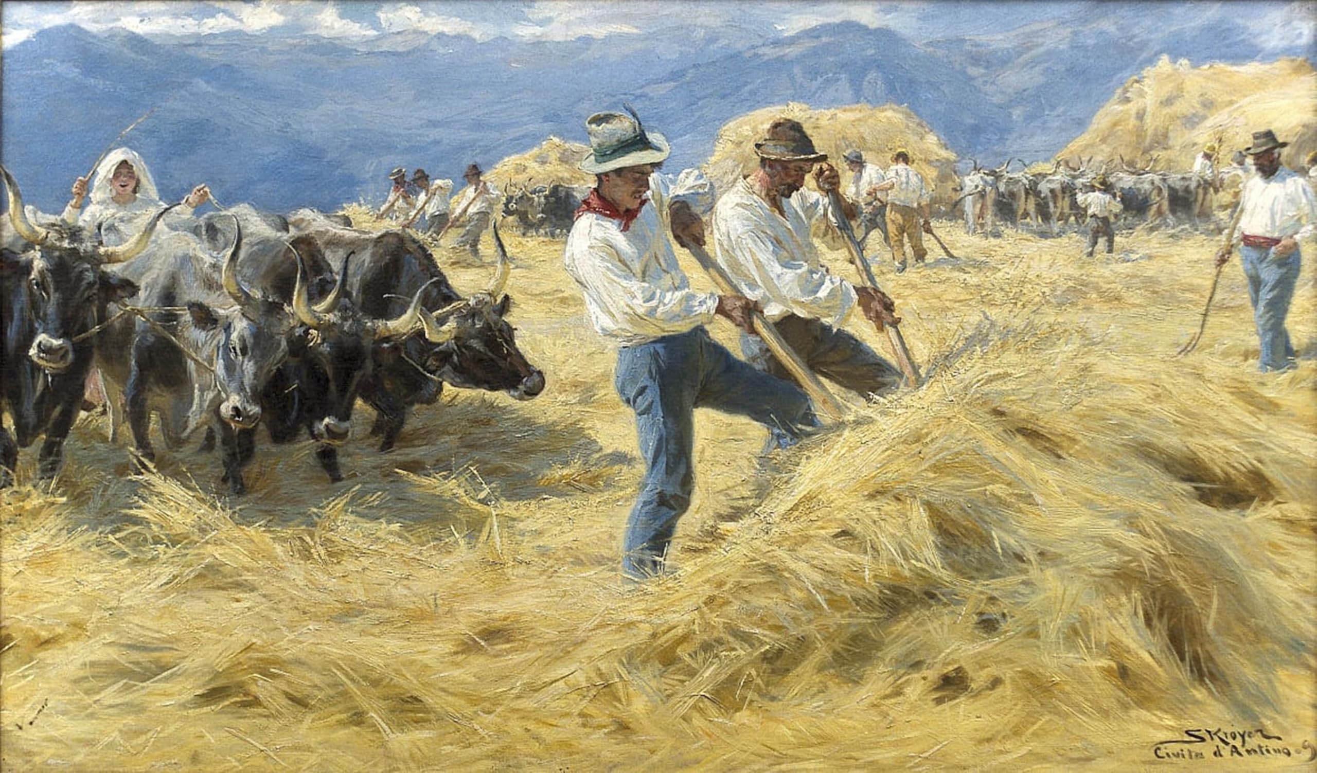 HRJUBWREE Oil Painting Prints on Canvas Painting Picture Tærskning i Abruzzerne by Peder Severin Krøyer Artwork Canvas Prints for Home Decor 60x90cm