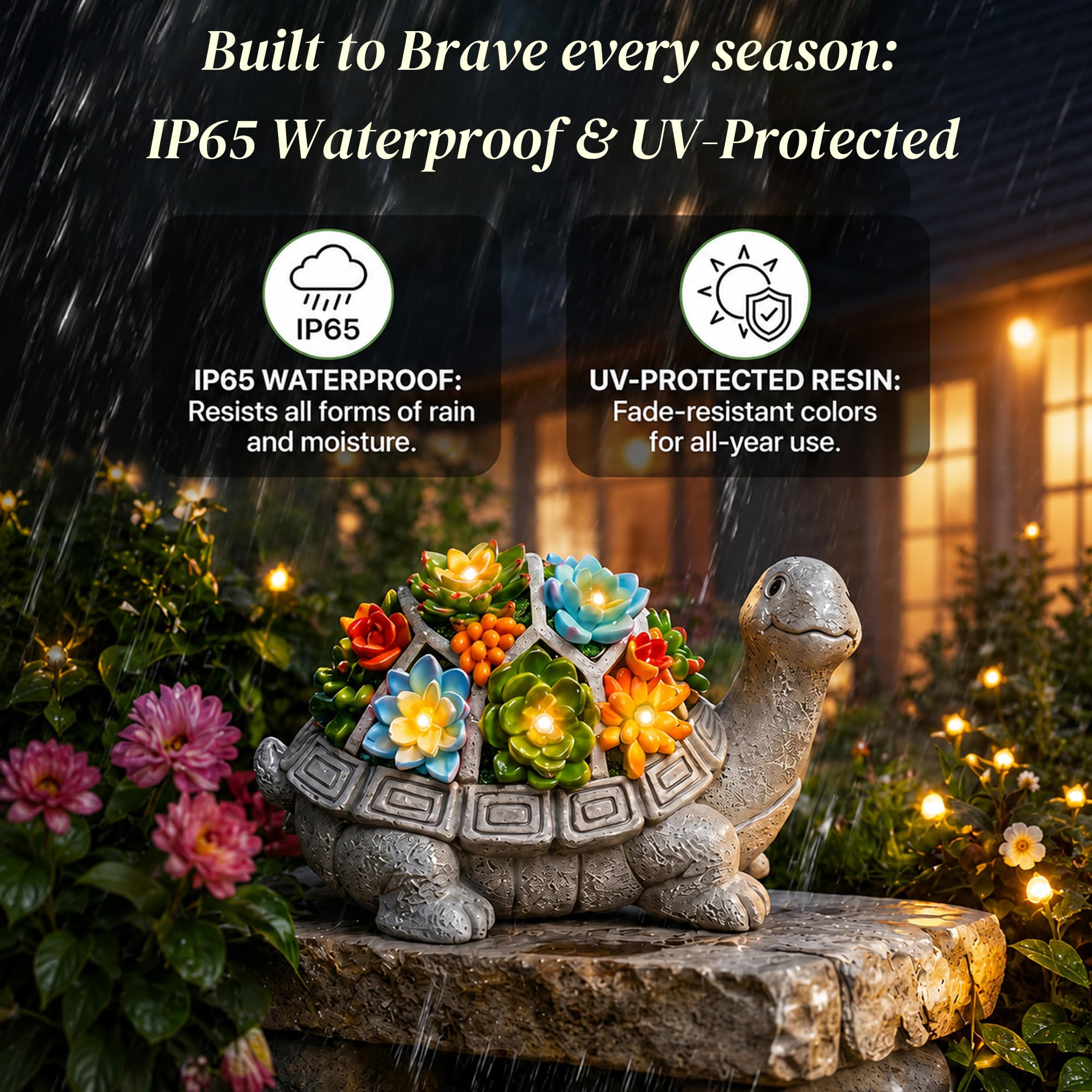 Nacome Solar Turtle Garden Statue - Succulent & 7 LED Lights, Outdoor Decor — Amazon image 6