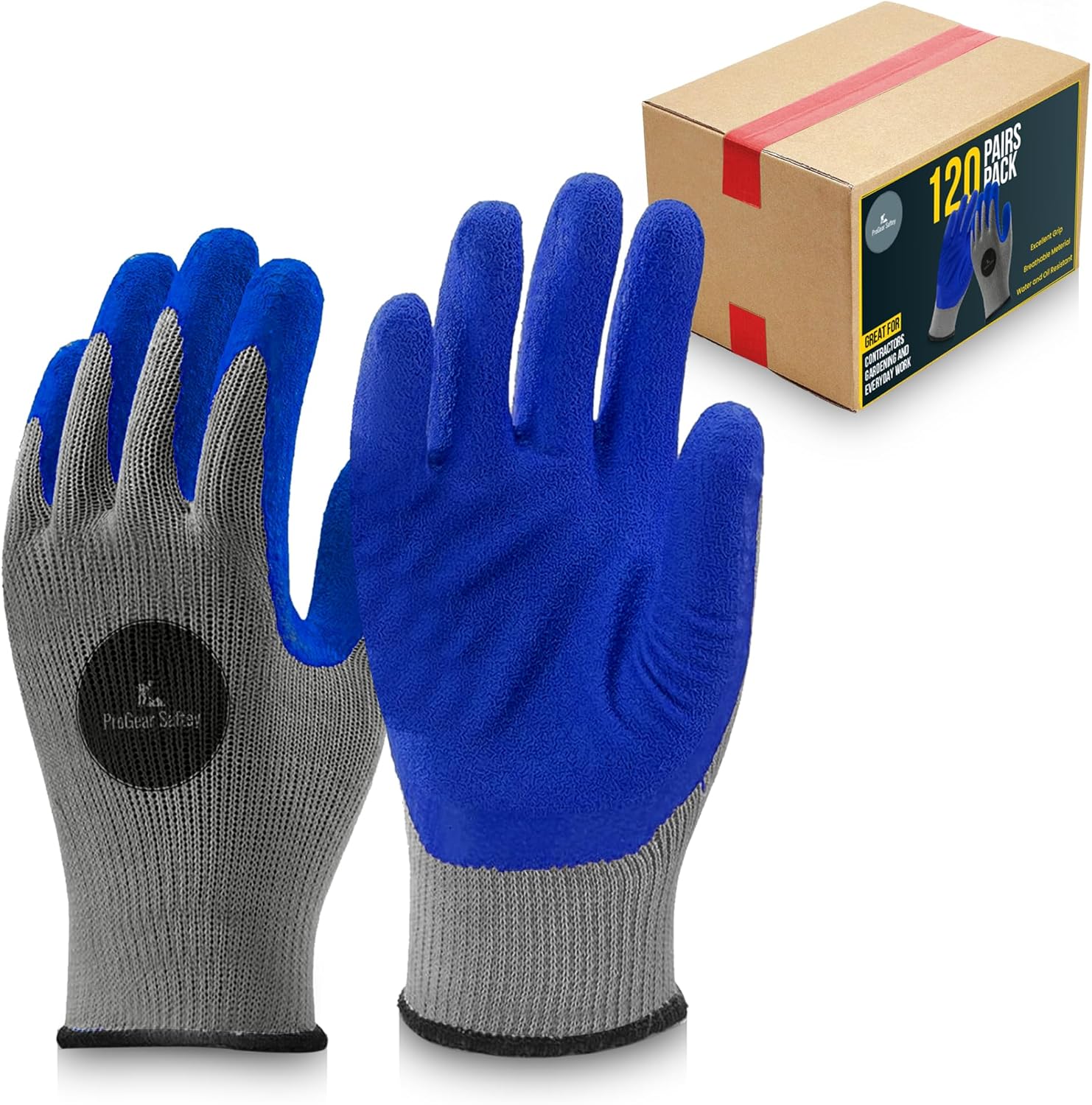 12 Pairs & 120 Pairs Blue Latex Coated, Gardening Gloves, Work Gloves, Double dipped, Textured Grip Gloves 120 Pairs - Large