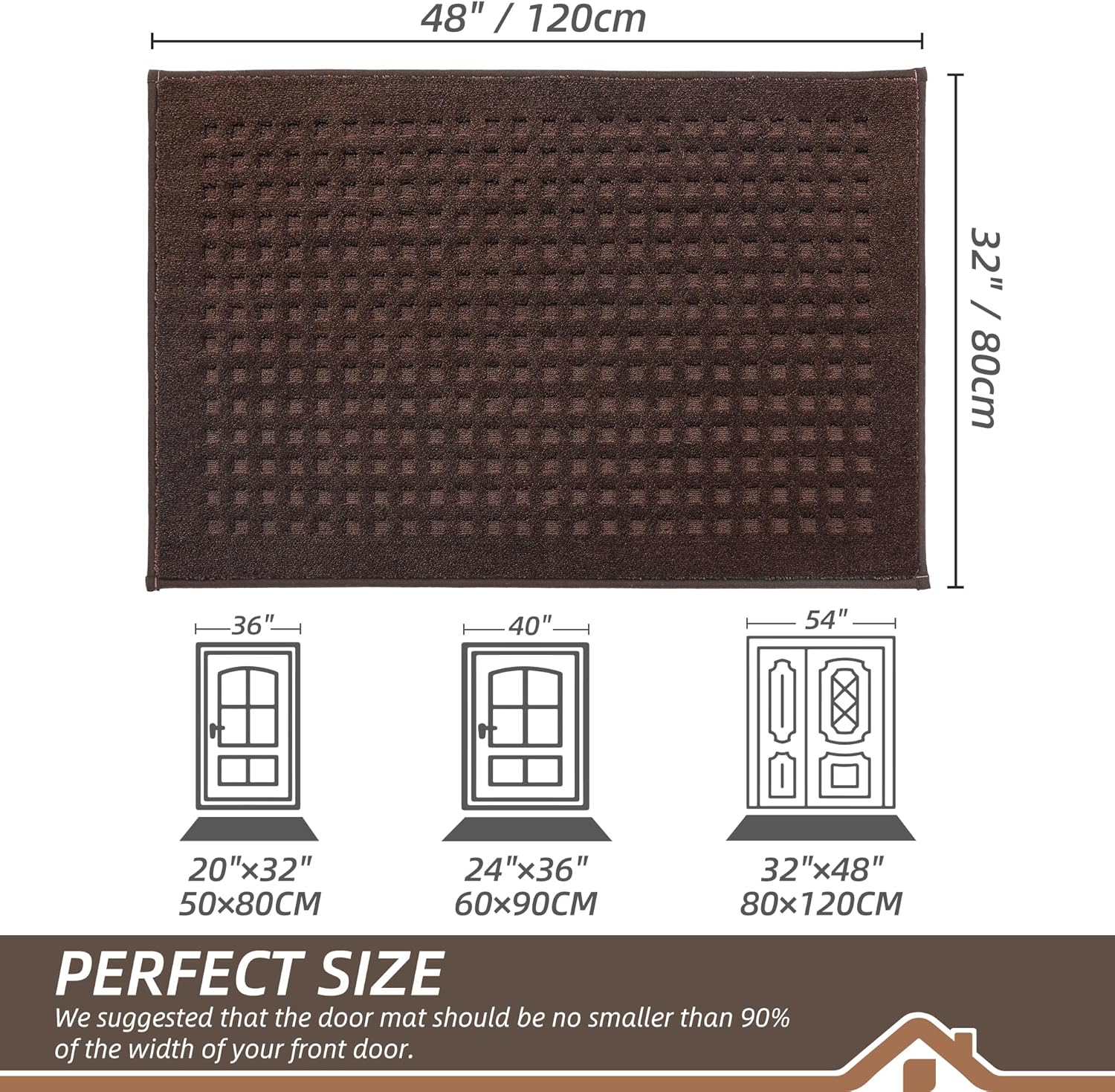 BEQHAUSE Door Mats Indoor Entrance 32"x48", Non-Slip Entryway Rugs Absorbent Washable, Low Profile Waffle Floor Mats for House, Dirt Trapper Doormat Inside Welcome Mat for Dog Mud Paws, Dark Brown