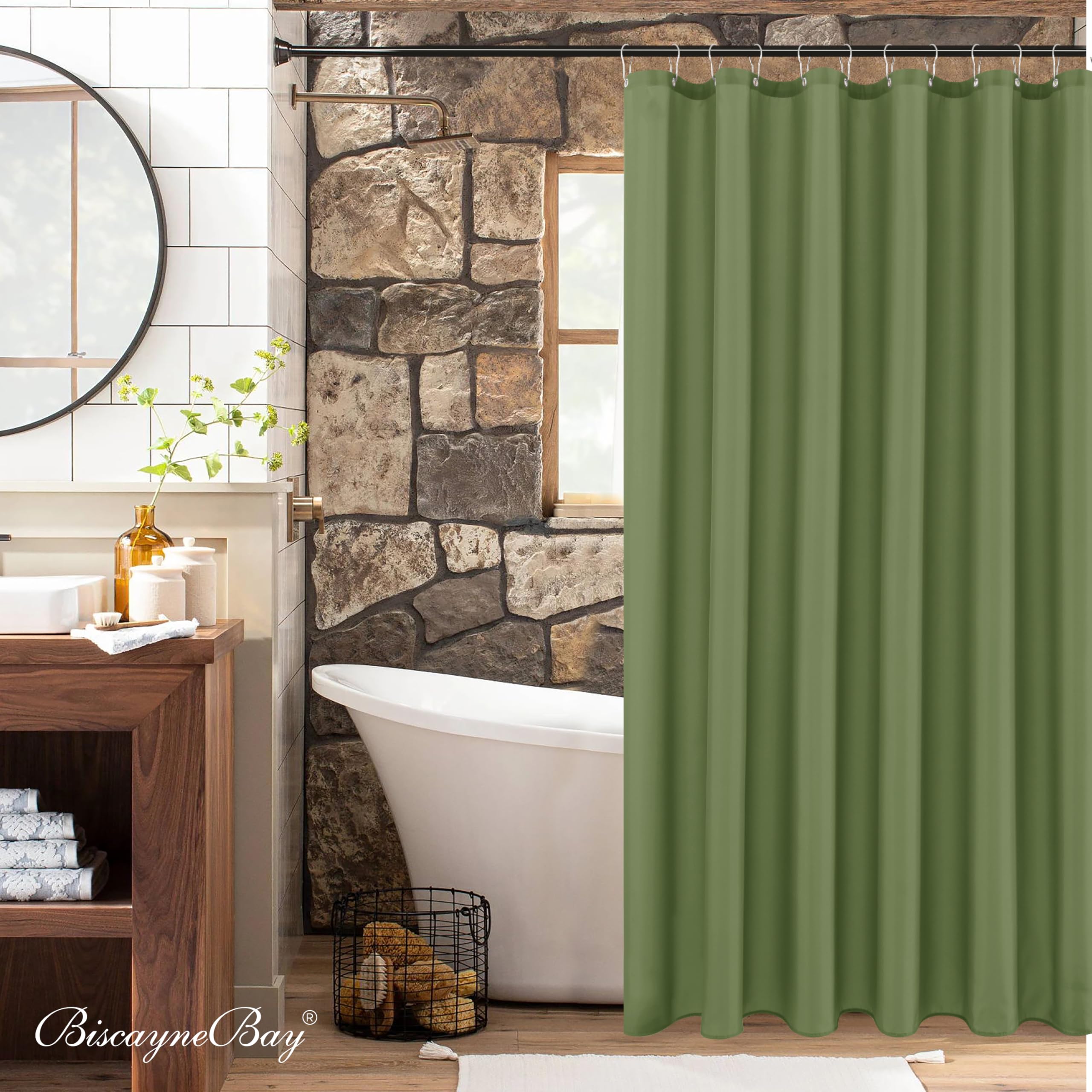 Biscaynebay Fabric Shower Curtain Liners Water Resistant Bathroom Curtain Liner 72 by 72 Inches Sage, W 72" x L 72" (1 Panels) - Image 2