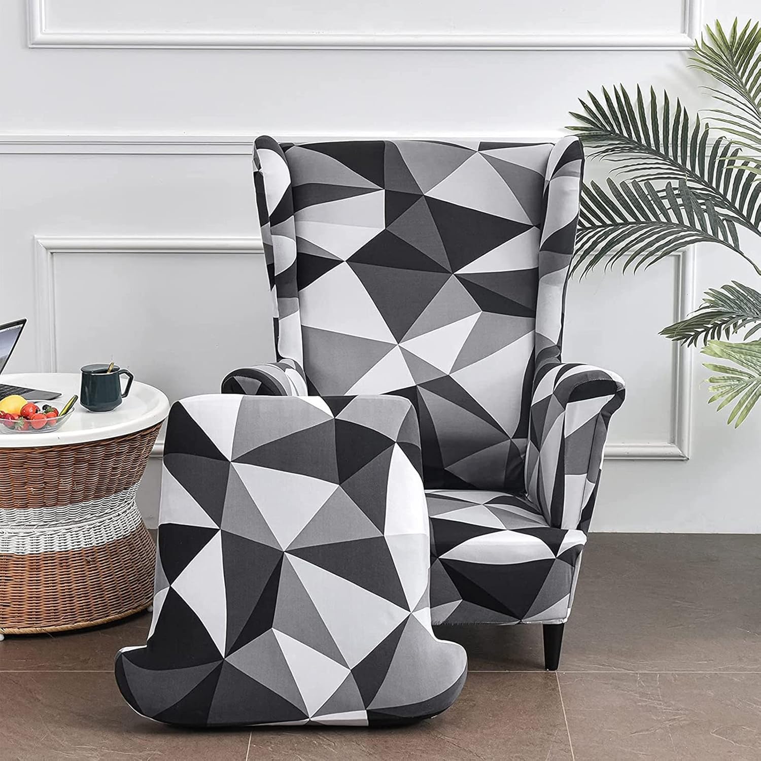 Konsilsa Wingback Chair Slipcover 2-Piece,Stretch Wingback Chair Sofa Slipcover Armchair Cover Printed Furniture Protector Wingback Chair Covers Wing Chair Covers Wing Chair Slipcover for Living Room