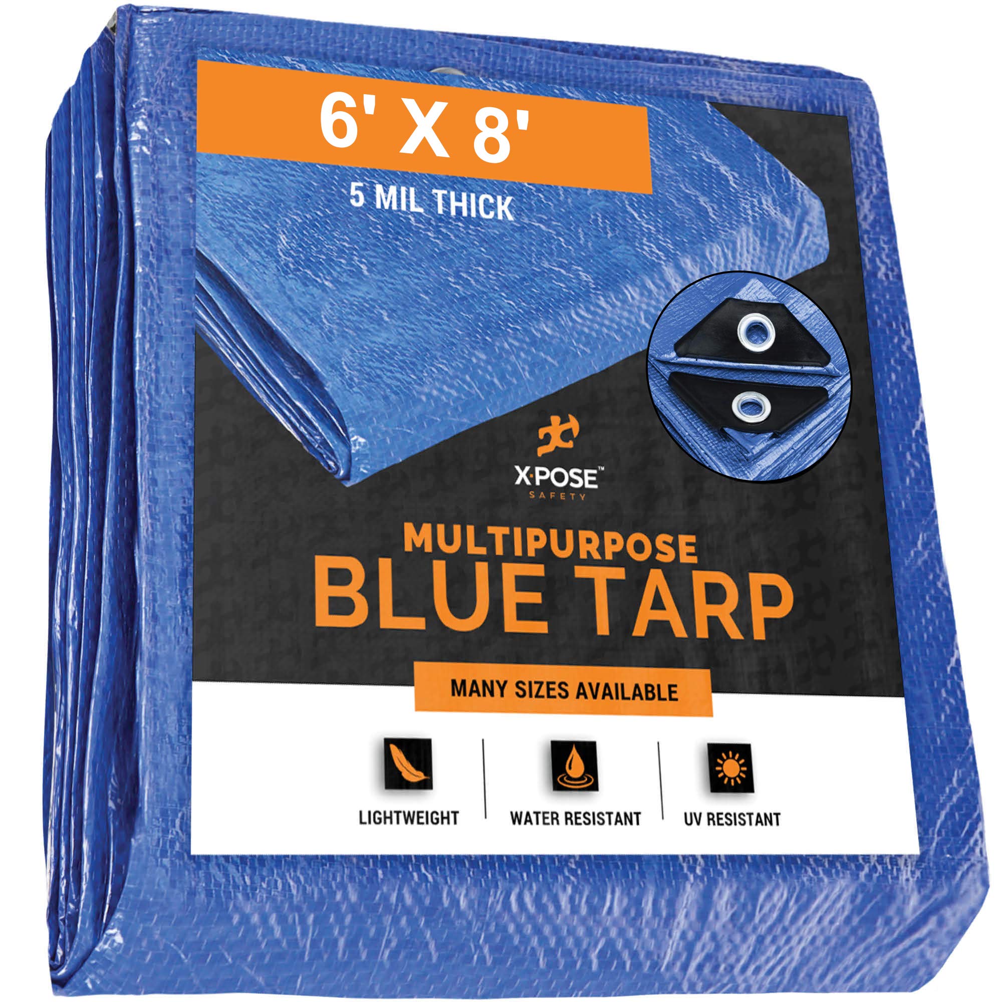 Xpose Safety Better Blue Poly Tarp 6' x 8' - Multipurpose Protective Cover - Lightweight, Durable, Waterproof, Weather Proof - 5 Mil Thick Polyethylene -