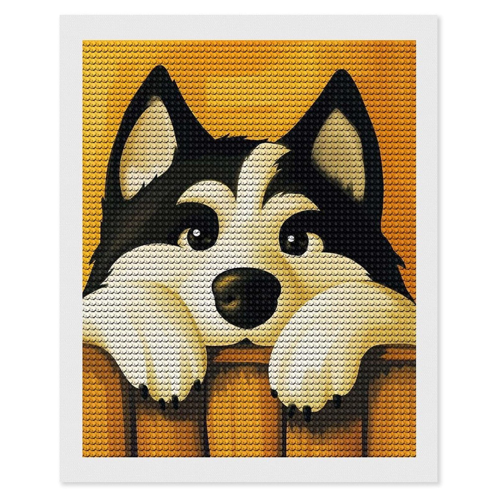 Junmoney Husky Peeking Over Fence Diamond Painting Set 16"x20", Stress Relief Craft, Easy to Enjoy, Vintage Style Decor, Festive Craft Gift