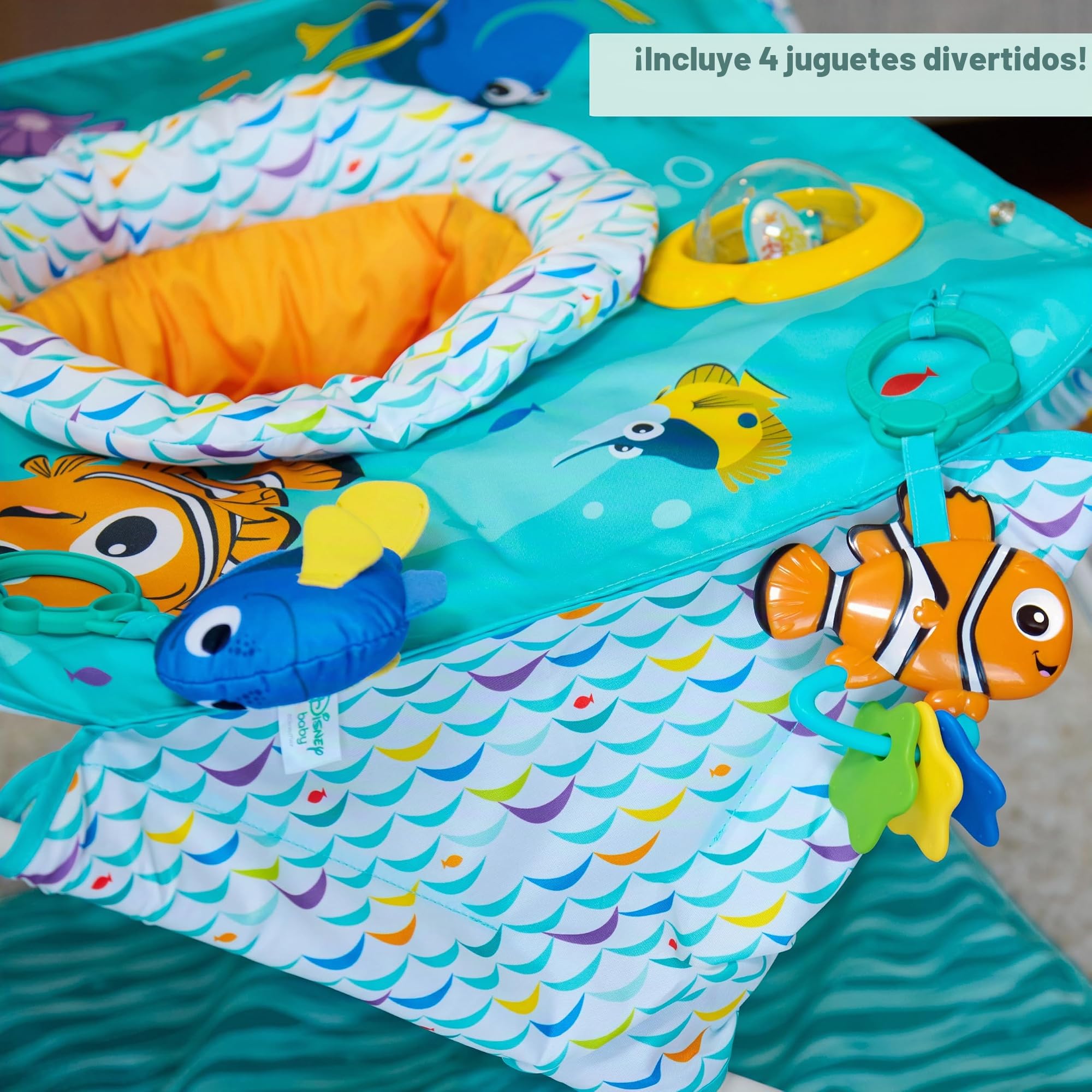 Bright Starts, Centro de Actividades Plegable Pop 'N Jump de Disney Baby Buscando a Nemo, para Interior y Exterior, Unisex, Desde 6 Meses, con Juguetes Sensoriales