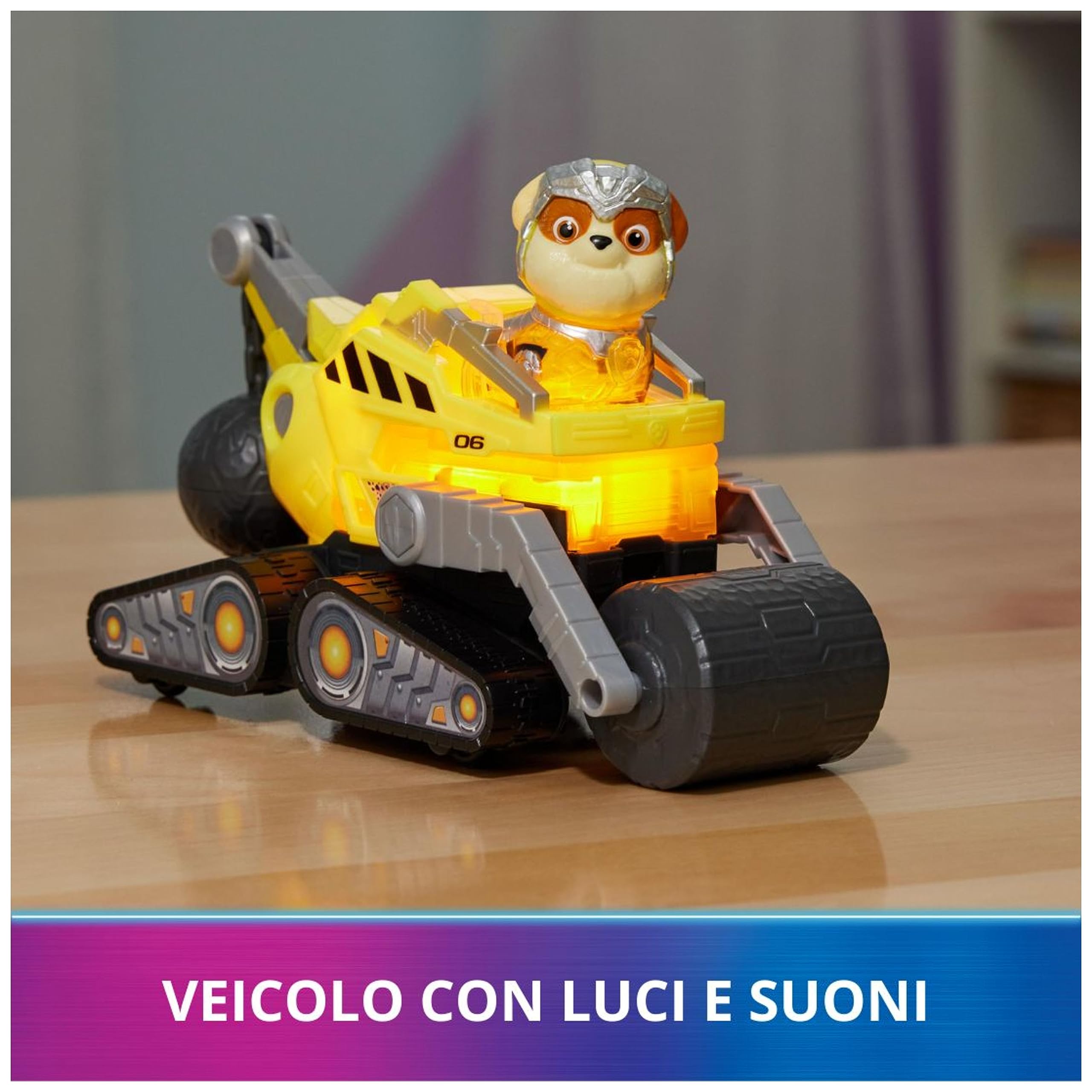 Paw Patrol, Bulldozer di Rubble Tematizzato Il Super Film, con Luci e Suoni, Giochi per Bambini e Bambine, 3+ Anni