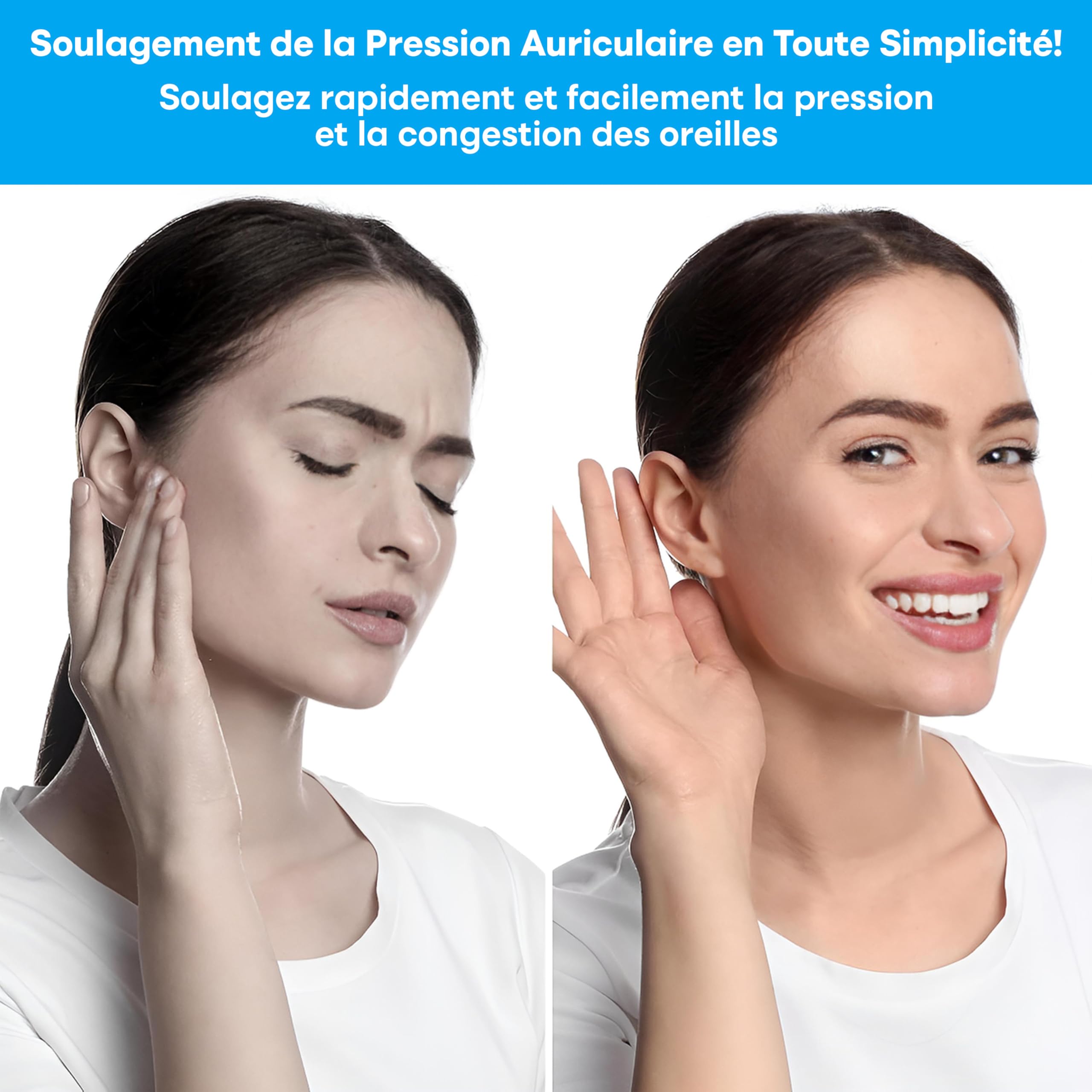 Déboucheur d'oreille d'Eustache - Utile pour l'Otite Séreuse dans l'Oreille et l'Infection de l'Oreille Moyenne pour Adultes et Enfants - Livré avec 3 Embouts Nasaux, 3 Couvercles et 10 Ballons
