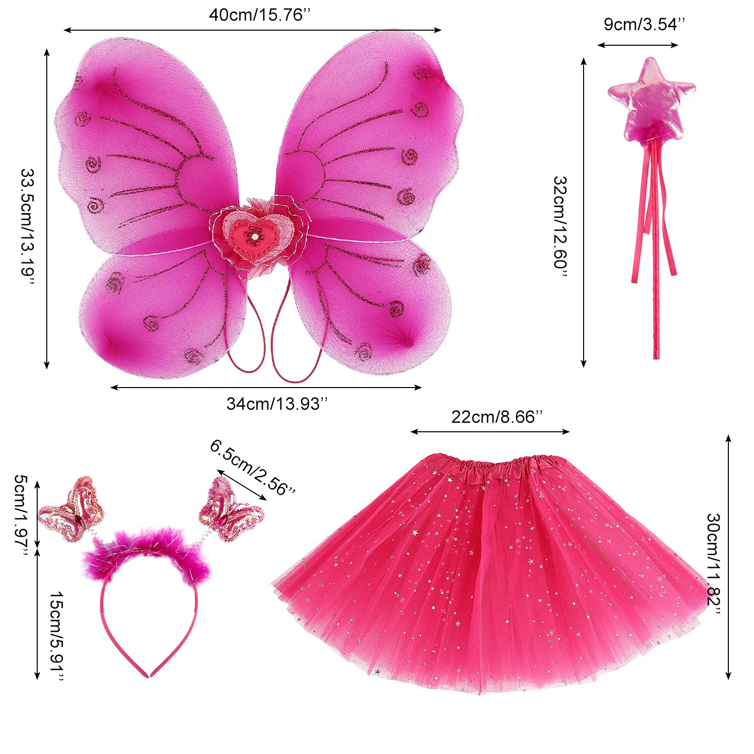 M MUNCASO Ragazze Fata Costume Fancy Dress Up Set di costumi da farfalla Principessa Abito Set di costumi in tulle con ali di farfalla, bacchetta magica e set di cerchietti per bambine 3-8 anni