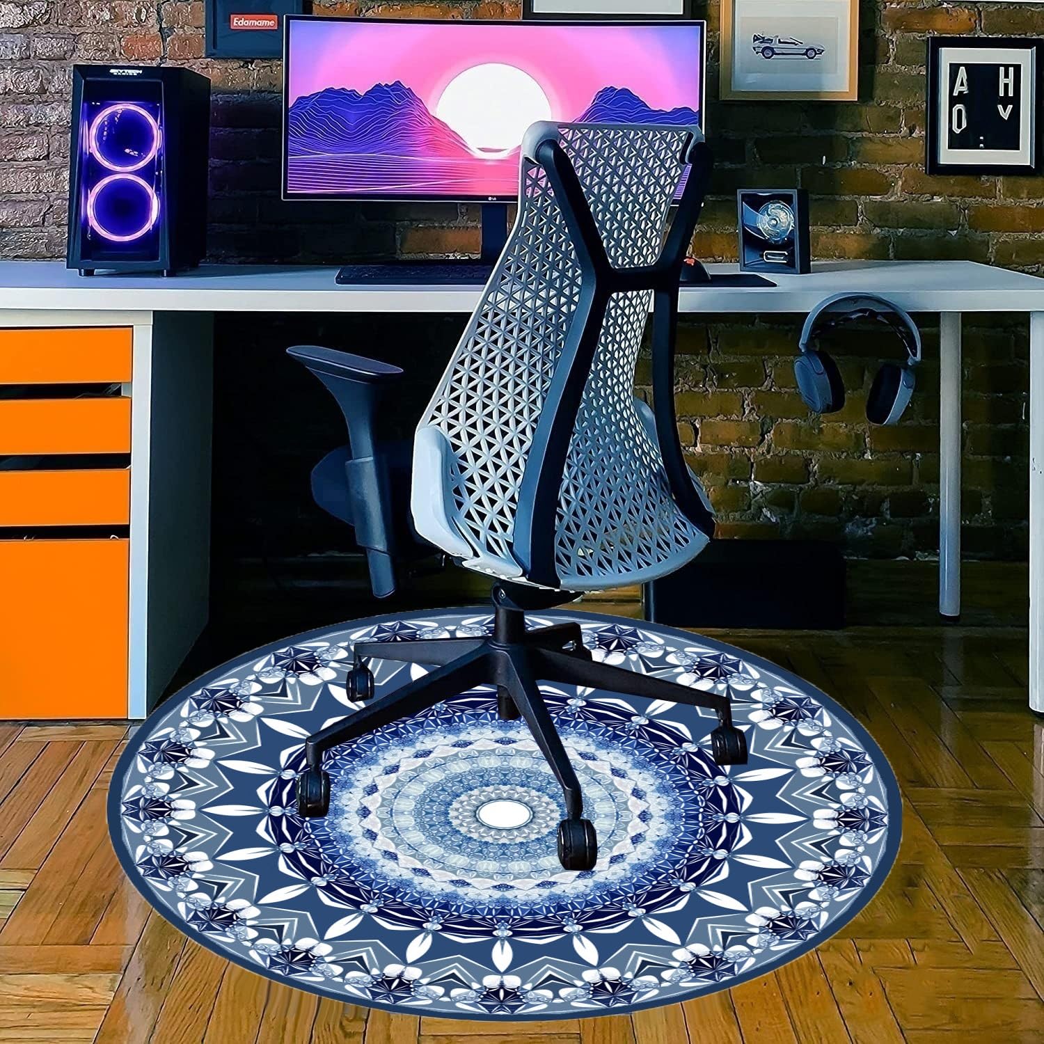 MAxba Gaming Teppich 140cm Rund - Bodenschutzmatte Für Bürostühle Auf Hartböden