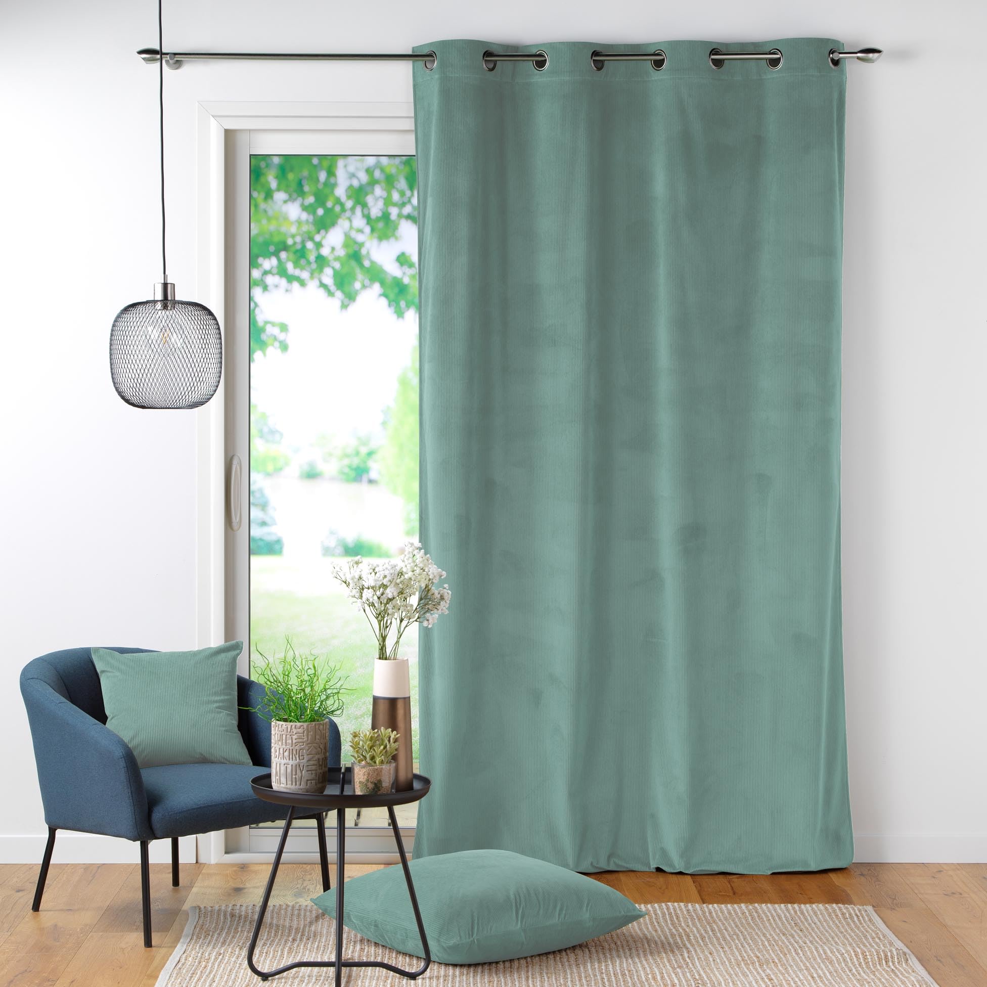 Tenda In Velluto A Coste Douceur D'Intérieur Con Occhielli, 140x260 Cm, Colore Petrolio