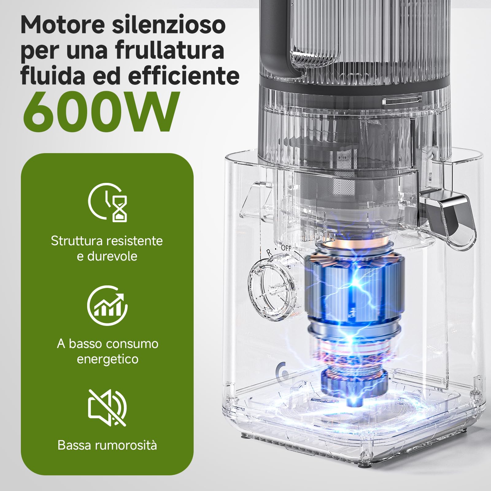 AMZCHEF Estrattore Frutta e Verdura, Frutta e Verdura Intere con Bocca XXL 160 mm, Facile da Pulire, Alta Resa del Succo, Caraffa da 2 L, Estrattore a Freddo per Famiglia, Colazione e Succhi Freschi
