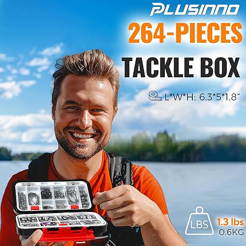 Miniatura 2 de PLUSINNO Kit de accesorios de pesca de 264/397 piezas, caja de aparejos de pesca organizada con aparejos incluidos, anzuelos de pesca, plomos de Kit