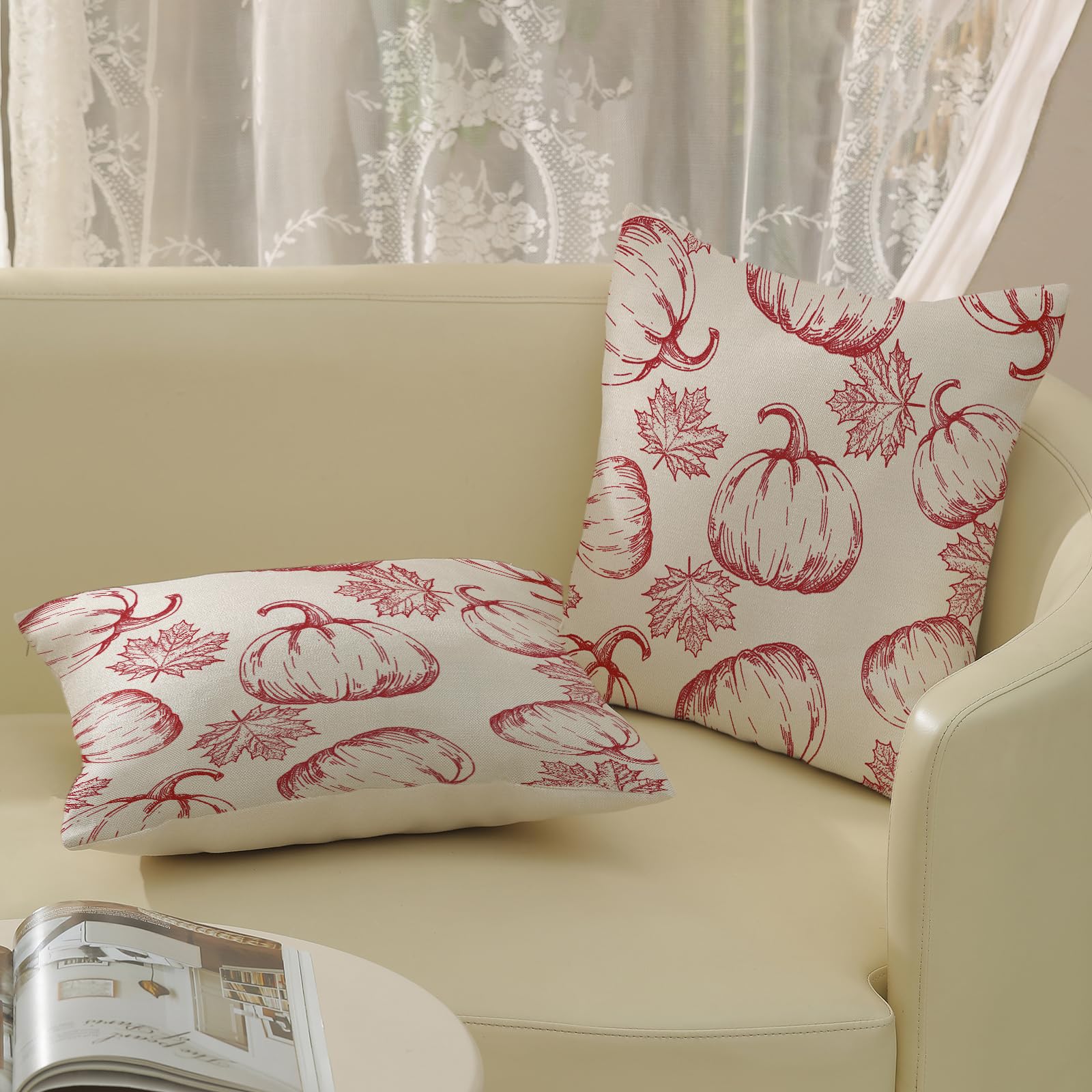 Housses De Coussin Automne Motif Citrouille – Lot De 2, 40x40 Cm, Tissu Doux, Pour Canapé Ou Chambre - 10