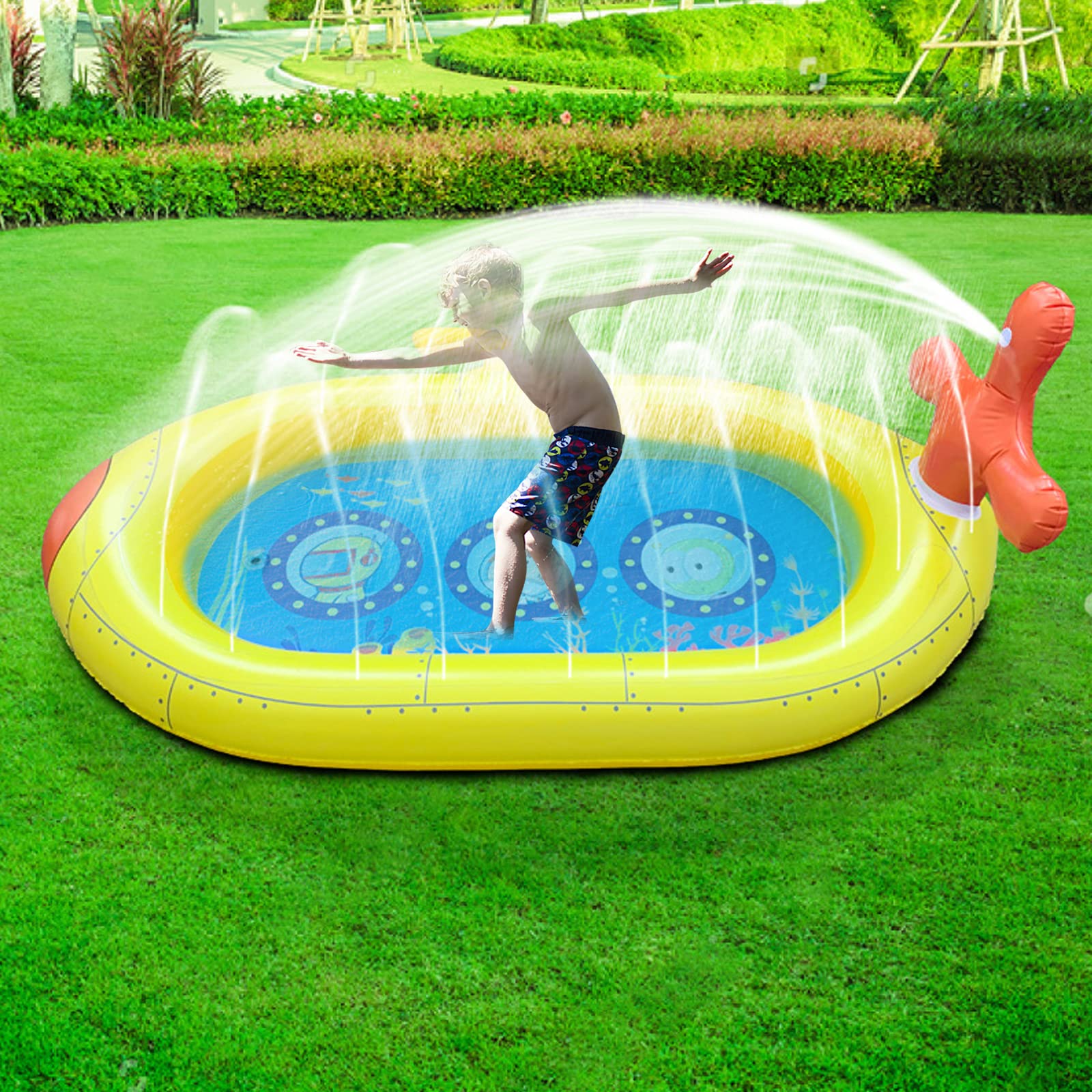 Walmeck Piscina Gonfiabile con Irrigatore per Bambini da 69 Pollici