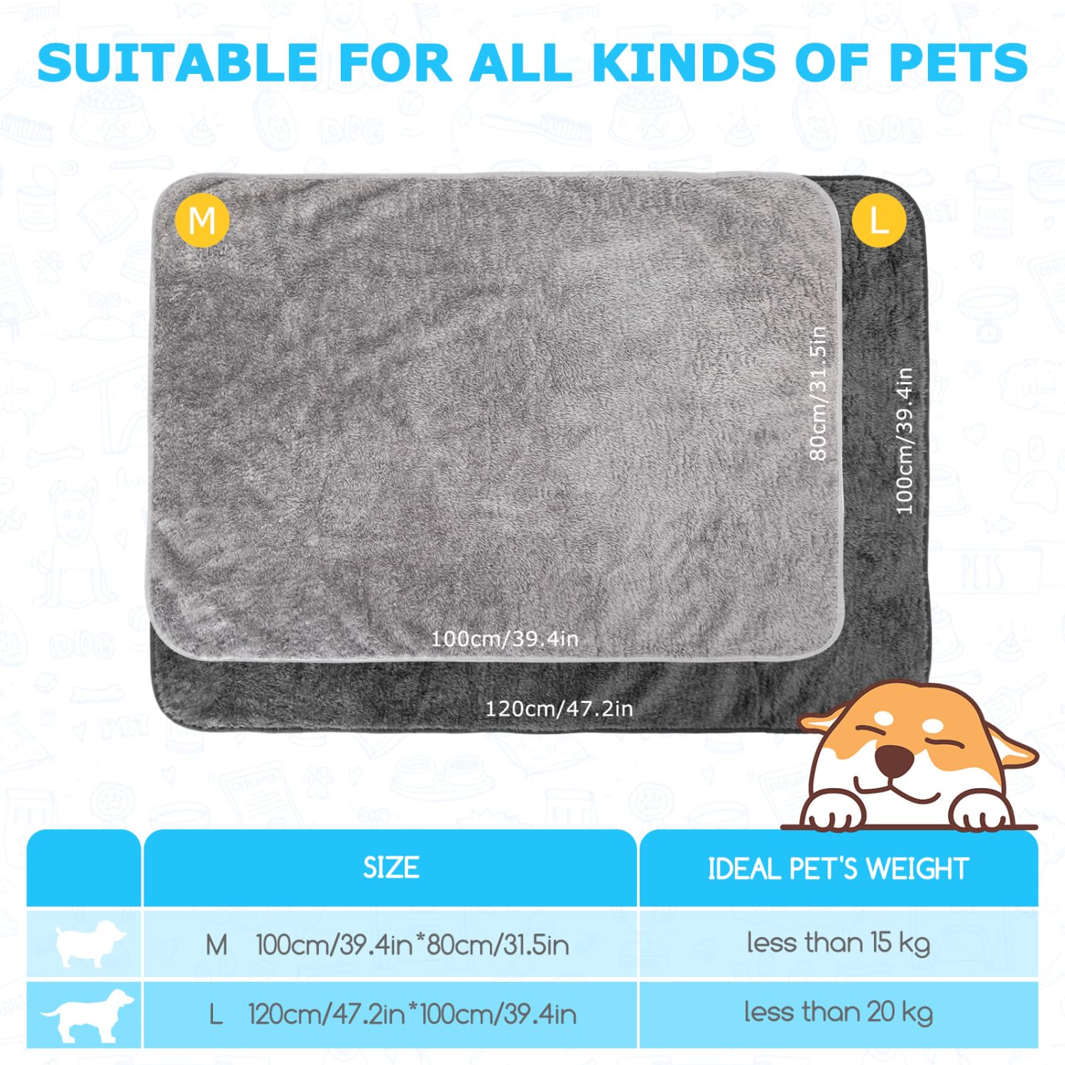 Nobleza 2 Pezzi Coperta per Cane Gatto Lavabile Soffice Durevole, Morbida Coperta in Pile per Cani e Gatti, per Cani, Gatti, Conigli E Altri Animali Domestici, Grigio Scuro e Grigio Chiaro, 100*80 cm