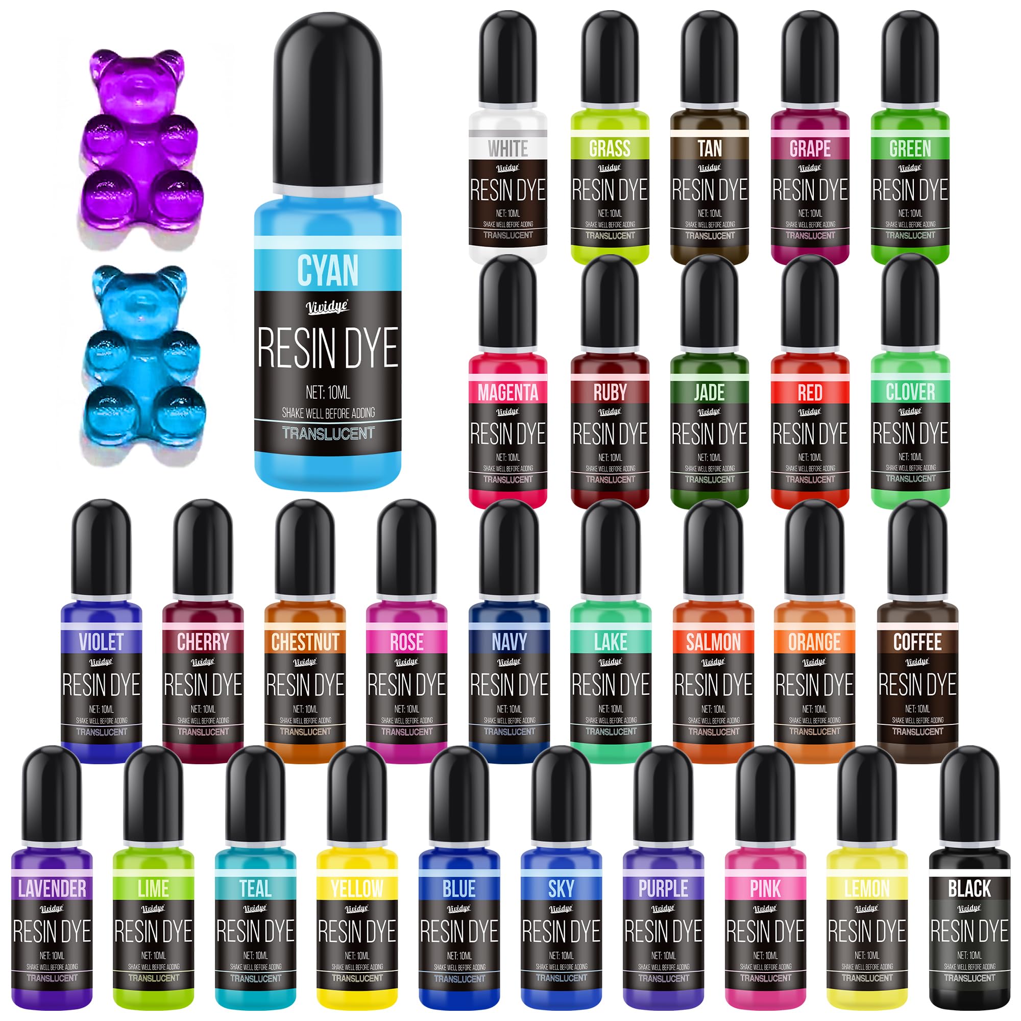 Epoxy Resin Pigment - 30 Concentrated Liquid Colors, Translucent Resin Dye for DIY Jewelry Making, Paint, Art Crafts - 0.35oz/10ml Each