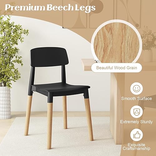 Miniatura 6 de Giantex Juego de 4 sillas de comedor modernas, juego de sillas laterales de plástico con patas de madera resistentes, respaldo ergonómico y asiento