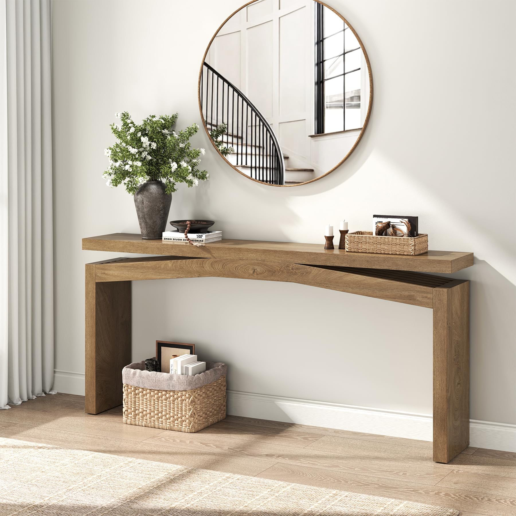 Console Tables for Entryway 63-Inch Wooden Sofa Tables Narrow Long Behind Couch Farmhouse Modern Entryway Tables Rectangular for