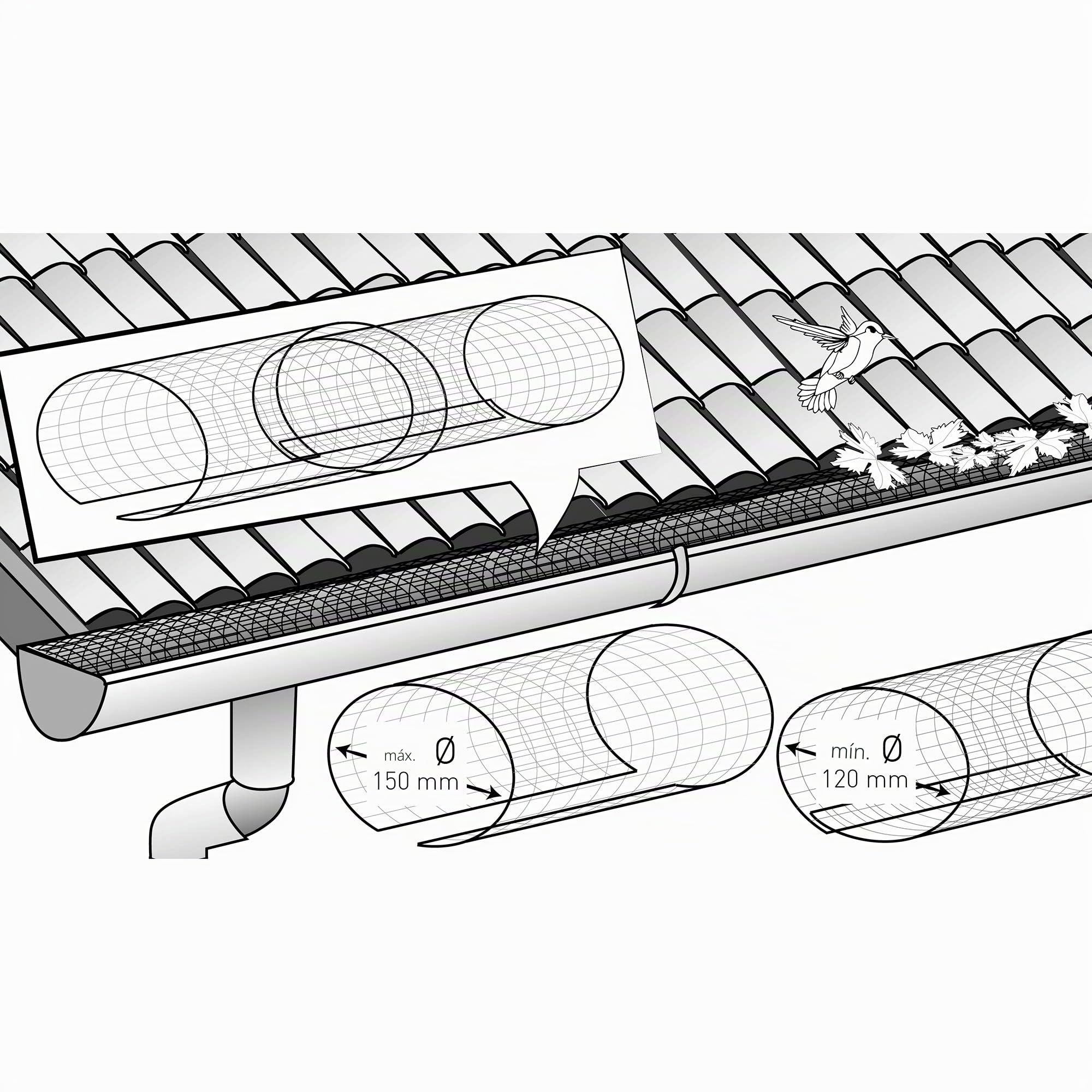 TENAX Levex Tube 1,00 m Negro (5 piezas) Malla Tubular para Canalones, Mantiene Siempre Limpios los Desagües de Lluvia