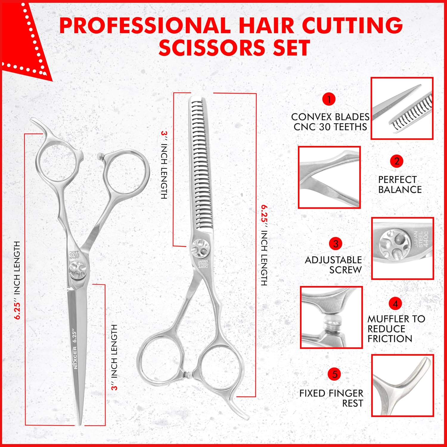 Professional Scissors - 6.25" Arc Hair Cutting Scissors 440C Japanese Steel, Featuring Long-Lasting Sharpness(Hair Cutting & Thinning Scissors)