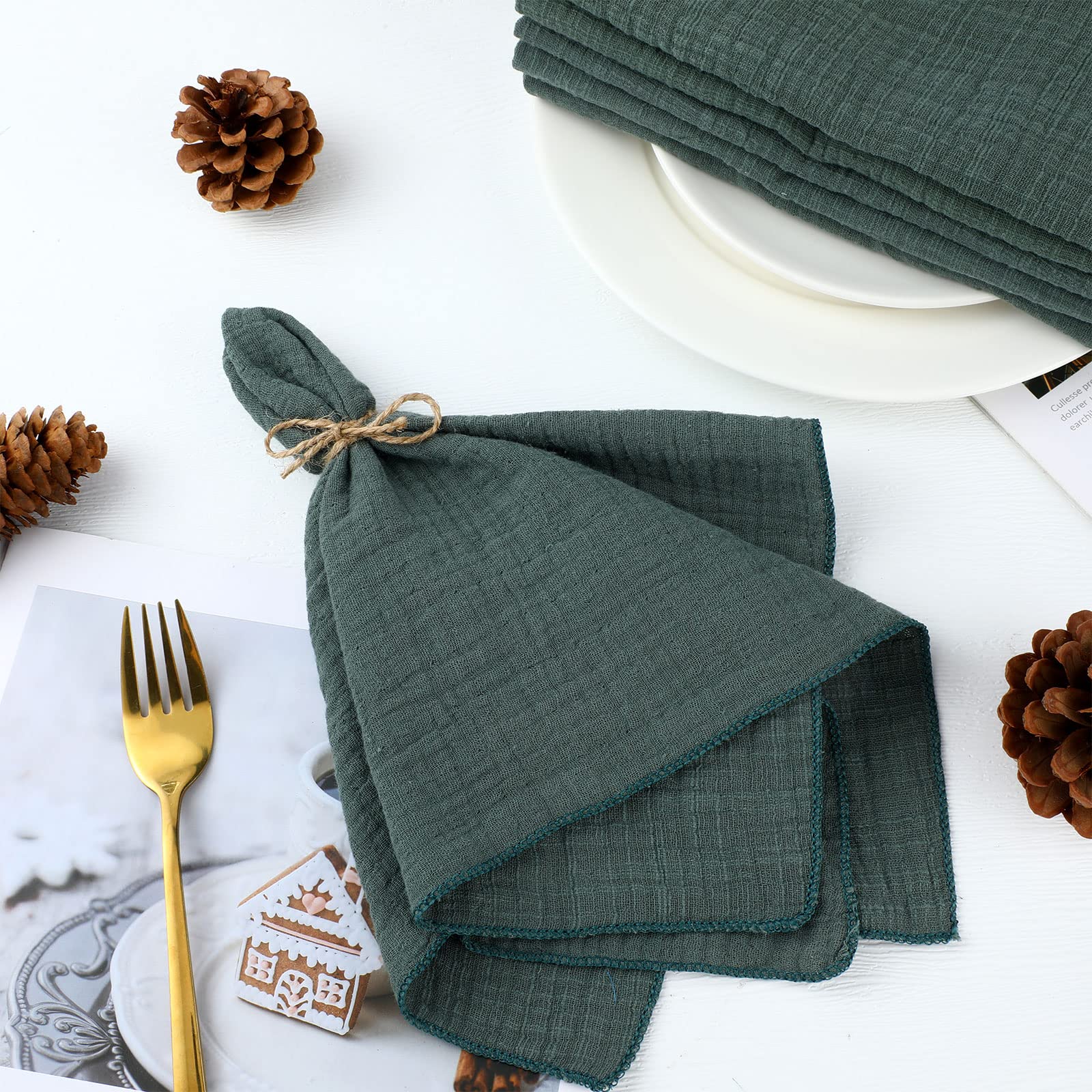 50 Stück salbeigrüne Leinenservietten Baumwolle Leinen Stoffservietten einfarbig Hochzeitsservietten Salbeigrün Abendessen Servietten für Cocktail Baby Brautdusche Urlaub Verlobungsparty Gäste
