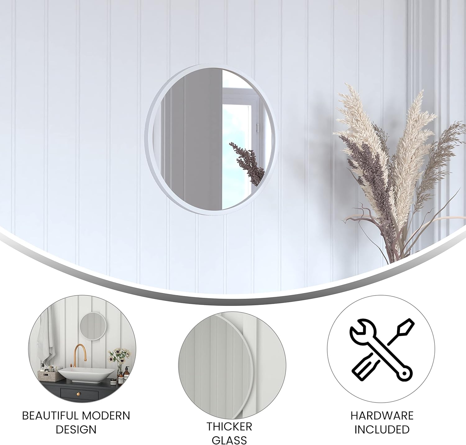 Taylor & Logan Julianne 16" Round Silver Metal Framed Wall Mirror - Large Accent Mirror for Bathroom, Vanity, Entryway, Dining Room, & Living Room