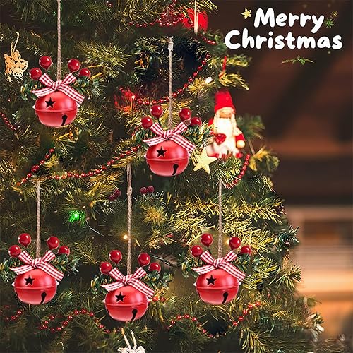 Miniatura 10 de 6 adornos de cascabel de Navidad en rojo, blanco y verde, colgante de campanas de árbol de Navidad, suministros de fiesta de Navidad para decoración