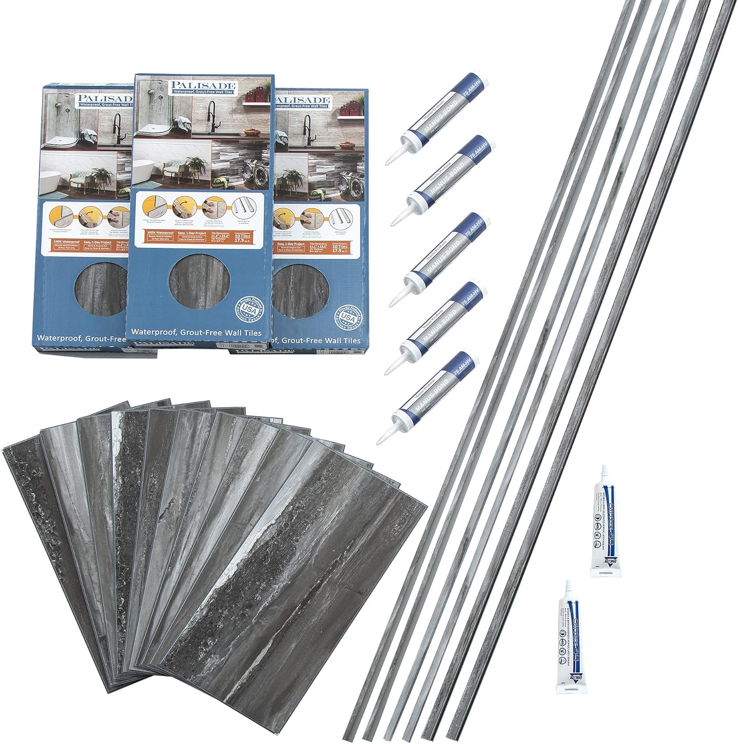 Palisade Prado Granite Vinyl Tile Shower Kit with Interlocking Design
