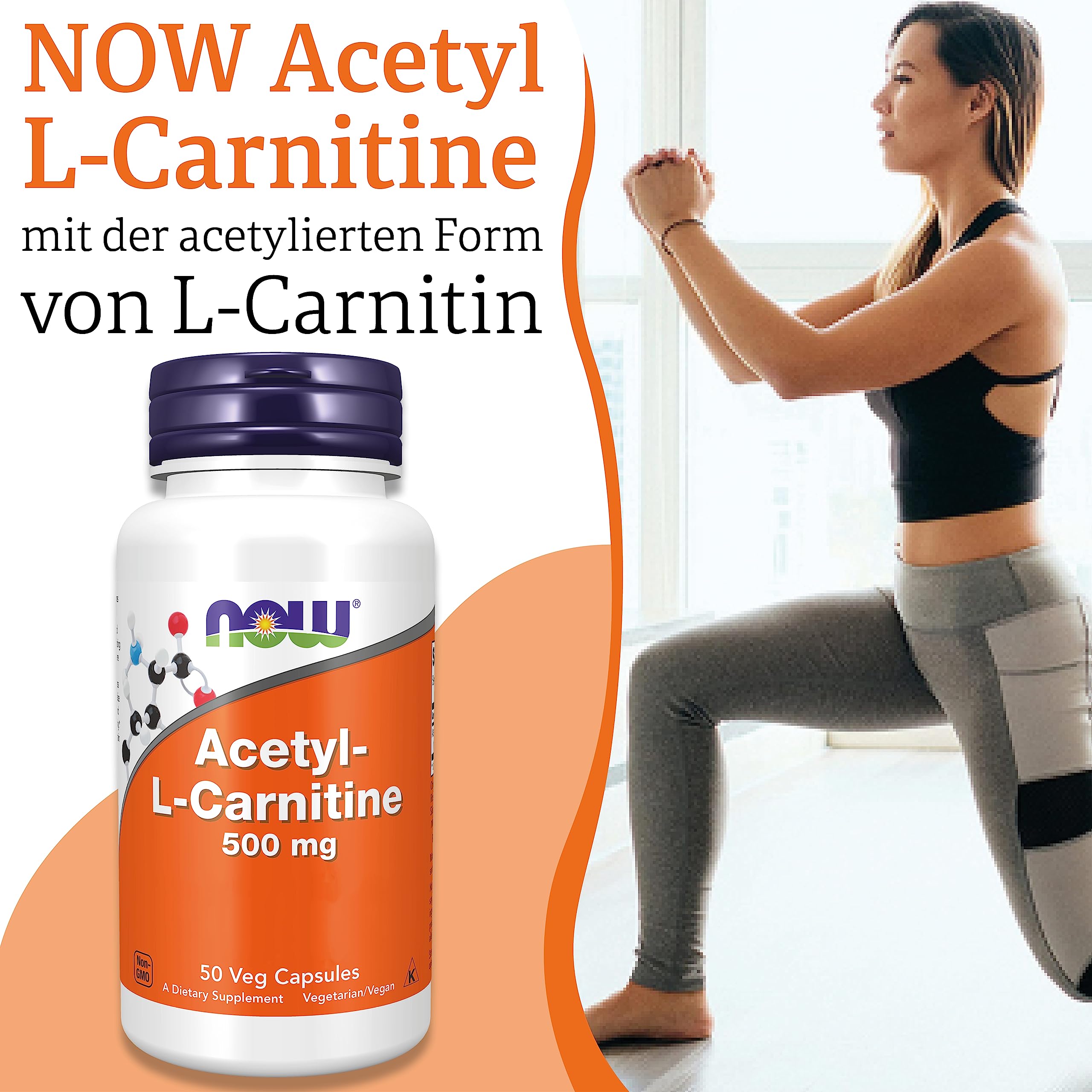 Now Foods, Acetyl-L-Carnitin, 500 mg, 50 vegane Kapseln, Laborgeprüft, Aminosäure, Glutenfrei, Sojafrei, Vegetarisch