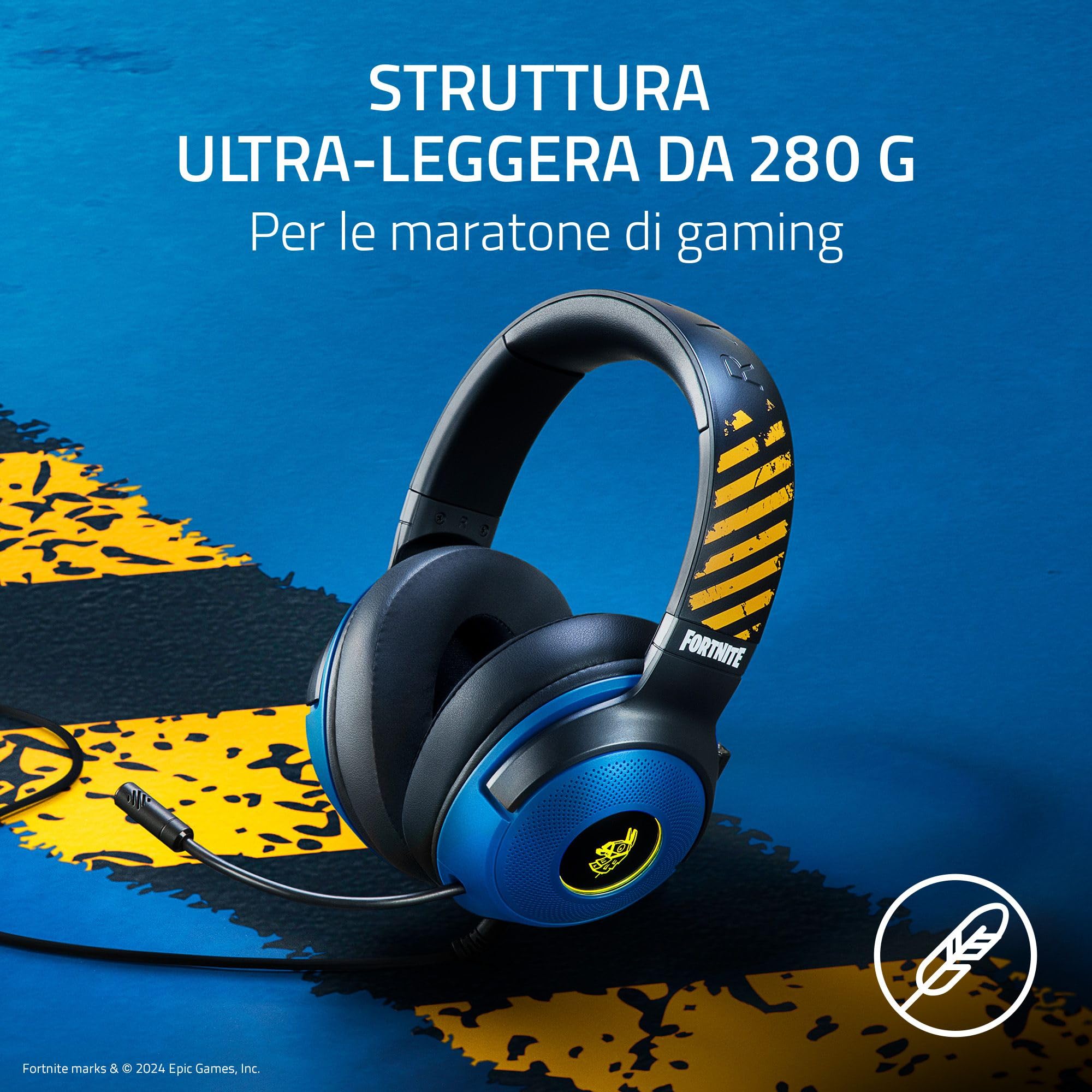 Razer Kraken V3 X - Cuffie da gioco USB cablate edizione Fortnite (cuffie ultraleggere, Driver TriForce da 40 mm, microfono HyperClear, RGB) Fortnite