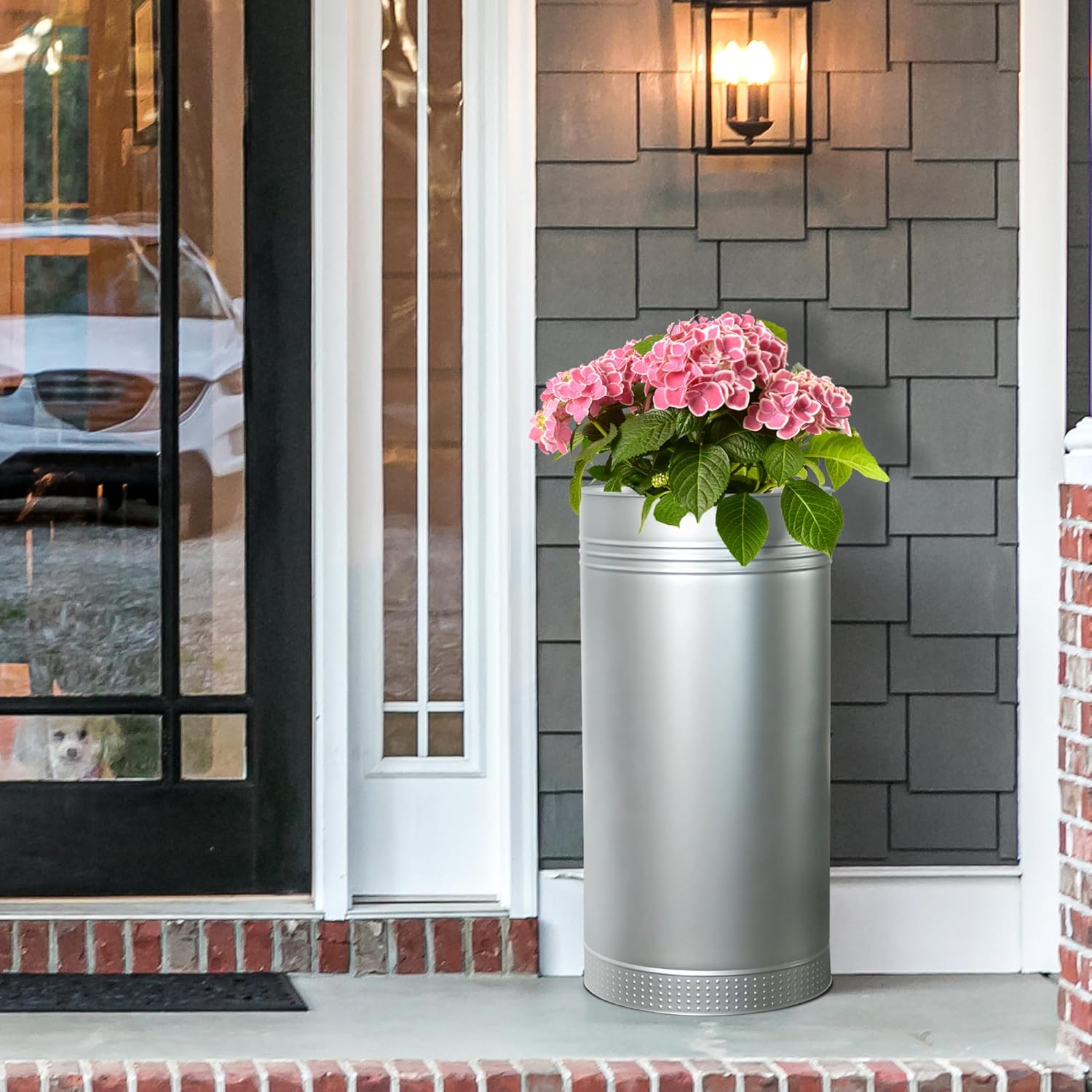 Worth Garden Galvanized Steel Planter 2-Pack - Large:28"x14.5" & Small:24"x12" - Tall Metal Plant Pots - Large Handcrafted Decoration Flower Pot for Indoor Outdoor, Deck, Patio, Front Porch - Silver