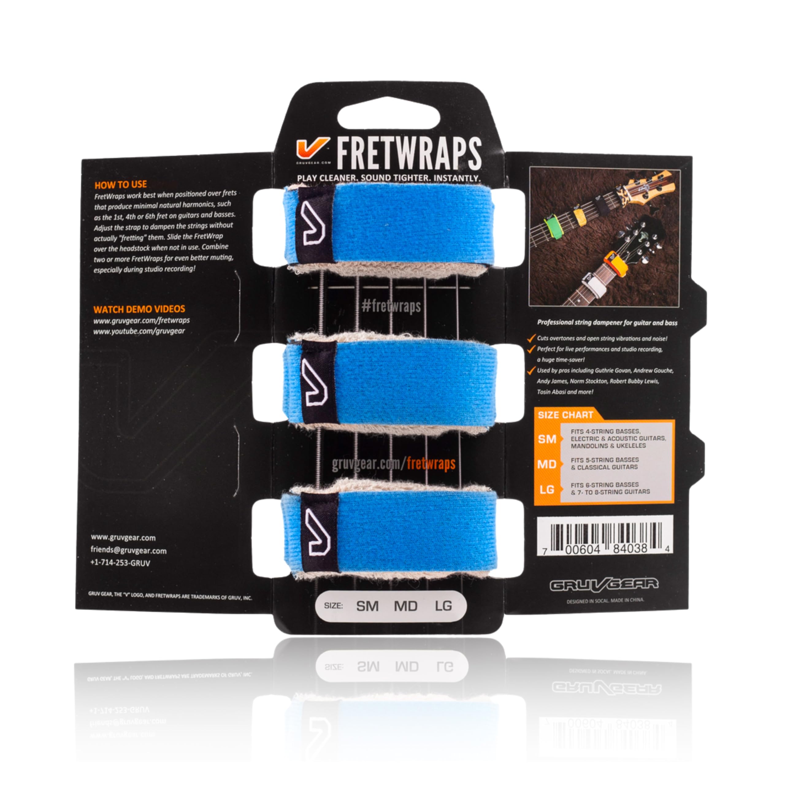 Gruv Gear Fret Wrap &amp; Guitar Mute, Fretwrap for Acoustic, Electric &amp; Bass | String Dampener Recording, Tapping &amp; Practice Accessory (3 Pack, Small Blue, Fits 4 String Bass, 6 String Guitar)