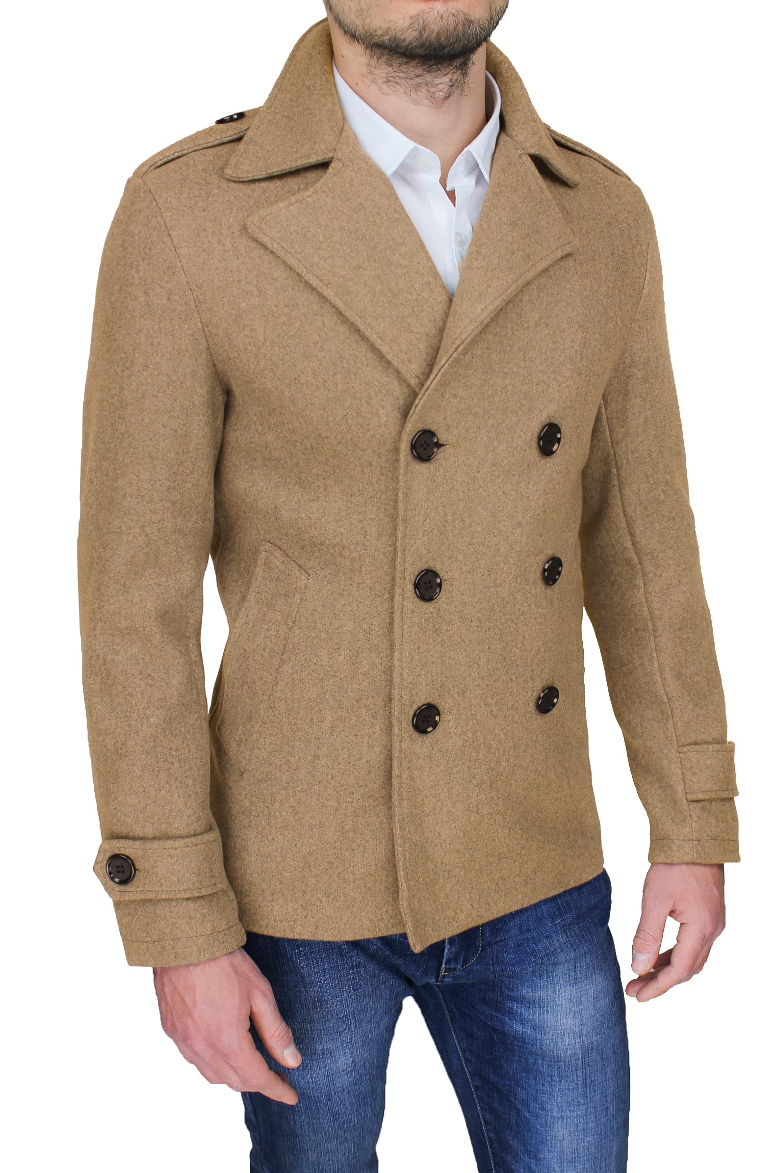 Evoga Cappotto Uomo Invernale Slim Fit Giacca Trench Doppio Petto 100% Made in Italy