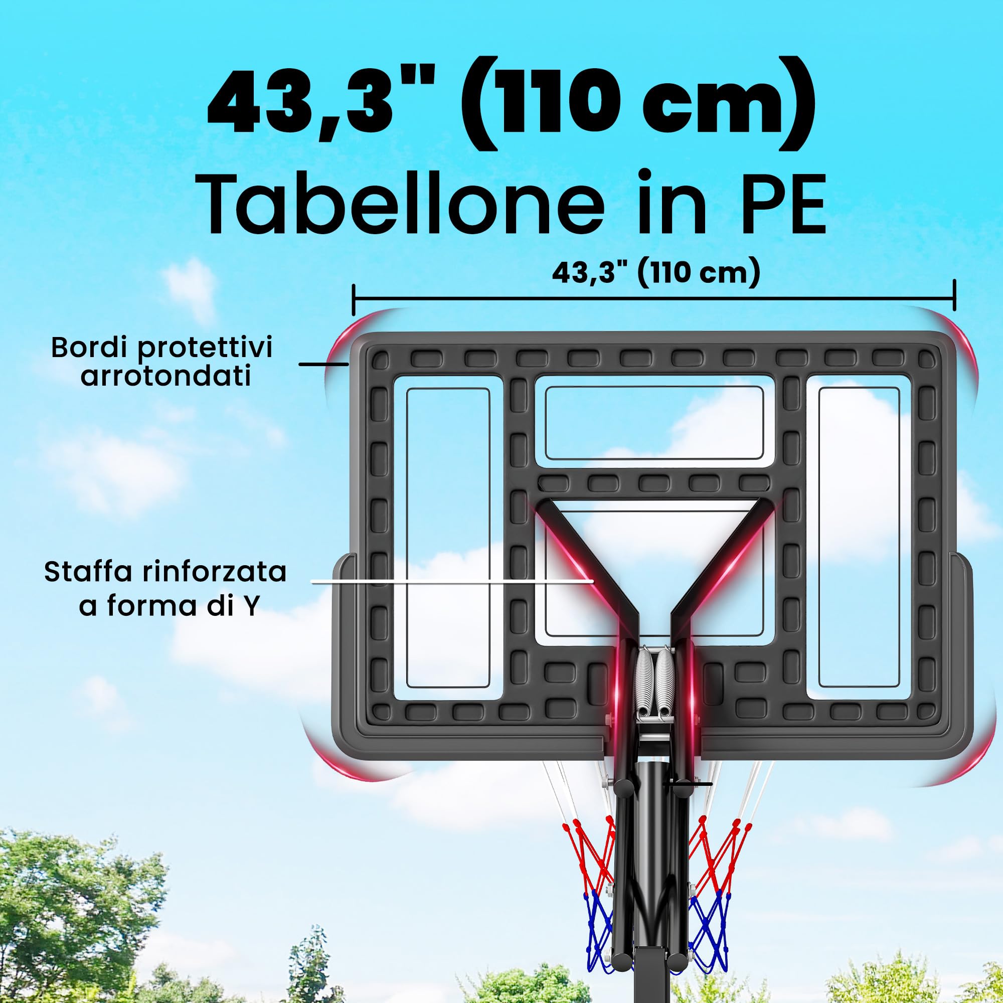 SPORTNOW Canestro Basket Esterno Regolabile in Altezza 235-305 cm, Canestro da Basket con Ruote, Base Riempibile, Sacco di Peso, Tabellone Infrangibile, Portatile per Interno Adulti Adolescenti, Nero
