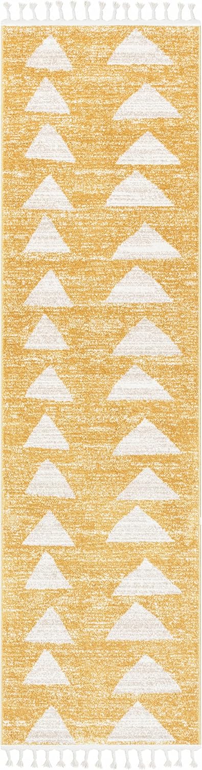 Well Woven Tango Yellow Geometric Triangle Pattern Stain-Resistant Runner Rug (2'7" x 9'10")