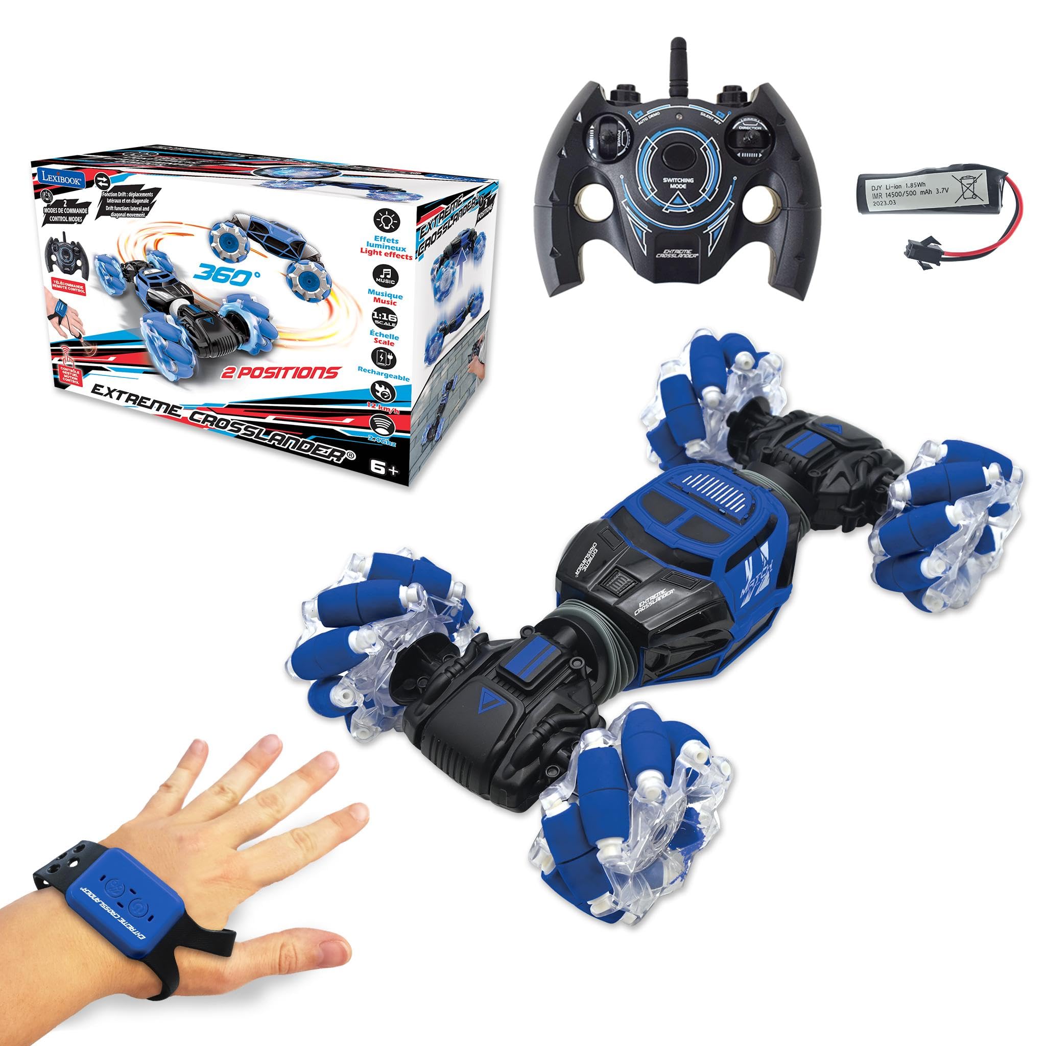 LEXIBOOK, Extreme Crosslander®, Off-road remote control car, up to 12km/h, light effects, remote control & gesture control bracelet included, music, rechargeable, RC50LXB — image 1