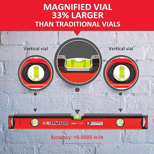 Miniatura 4 de Kapro - Juego de niveles de mampostería 985T y 724 - Niveles de 78" y 32" - No magnético - Cuenta con viales acrílicos calibrados a mano, sitio de
