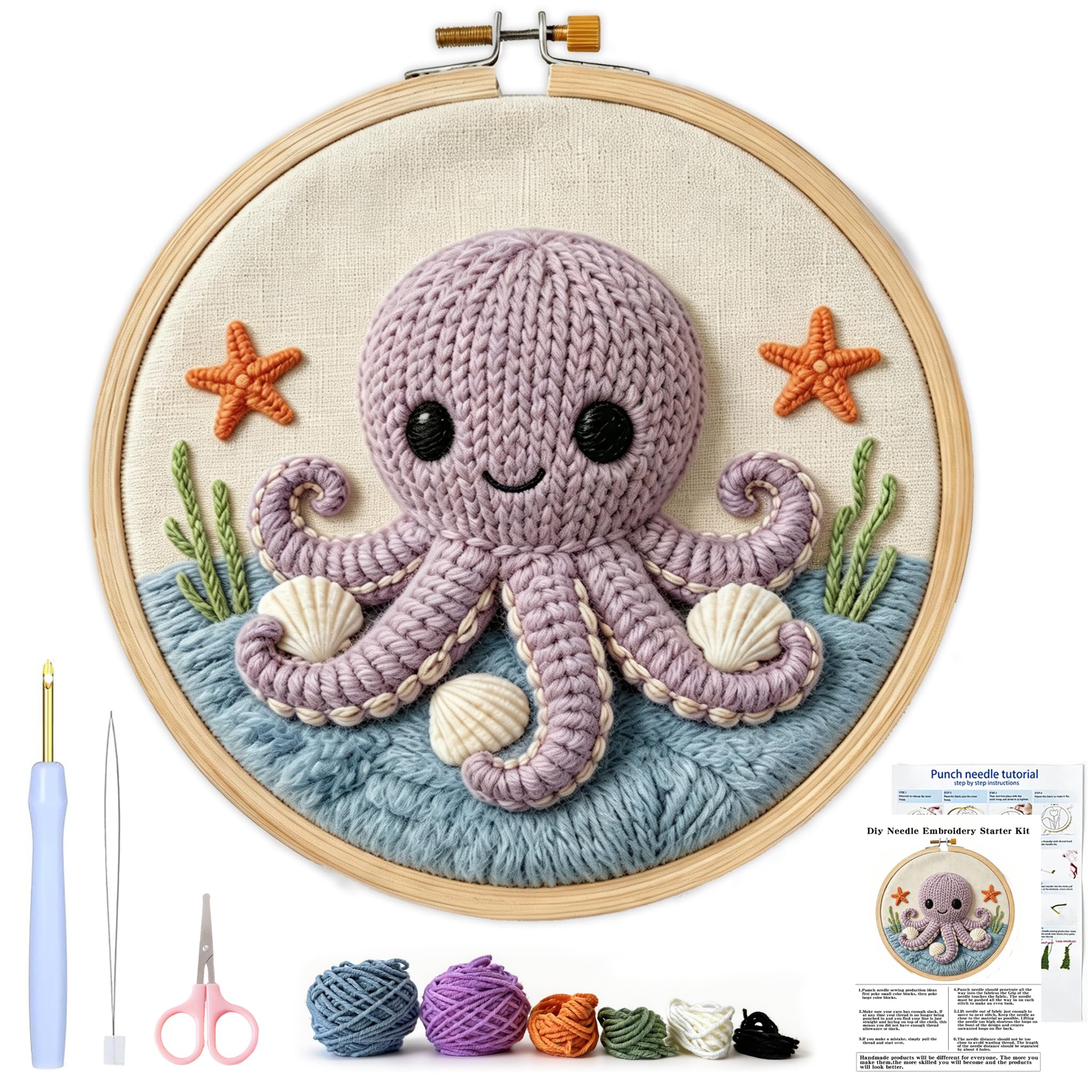 AohaiNova Punch Needle Kit for Adult Beginners, Punch Needling Set Octopus