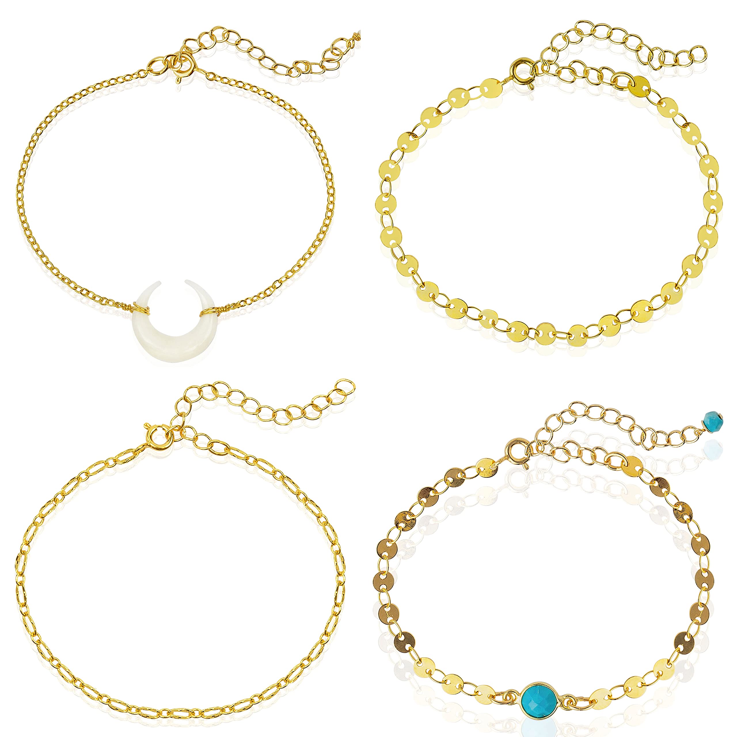 Lot de 4 Bracelets plaqués or - Lune os blanc - bracelet croissant de lune - bracelet pierre Turquoise - Bracelet Chaîne dorée - multirangs