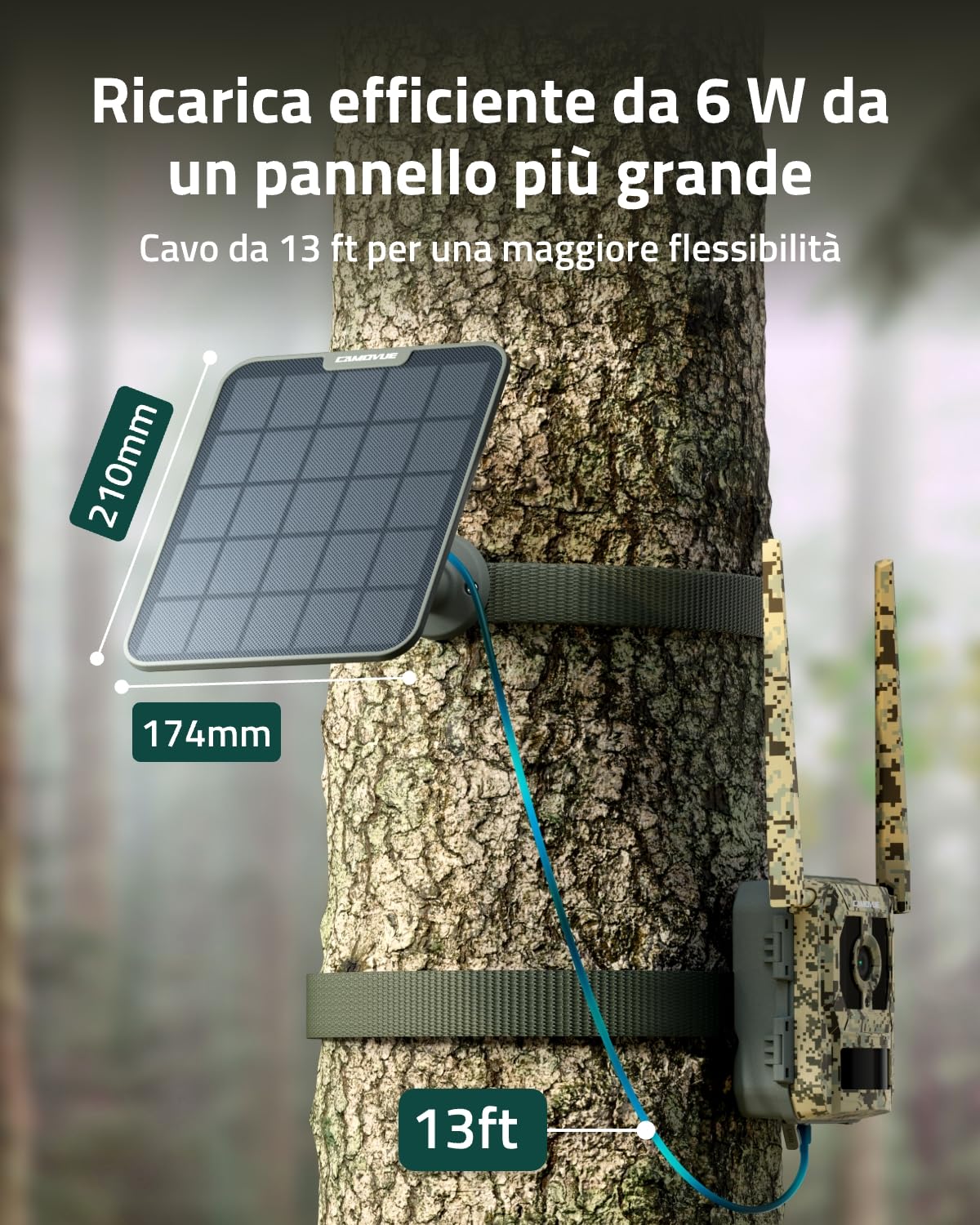 SP-10 Pannello Solare 6W per Fototrappola, IP65, Ricarica Veloce, Installazione Flessibile, Talon/Talon Pro