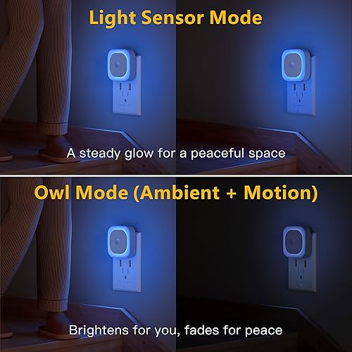 Miniatura 39 de Paquete de 2 luces nocturnas rojas enchufables con sensor de movimiento y sensor de atardecer a amanecer, brillo suave, regulable, luces LED