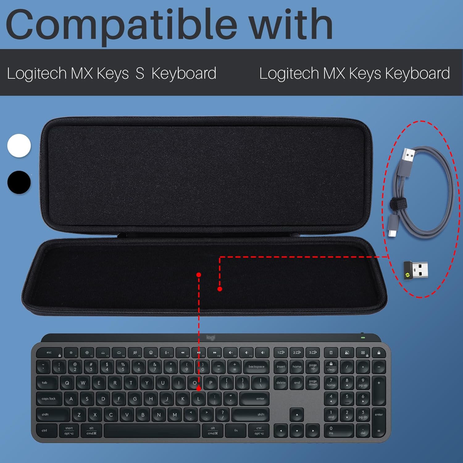 Hard Carry Case Compatible with Logitech MX Keys S or MX Keys Advanced Keyboard (Graphite case)