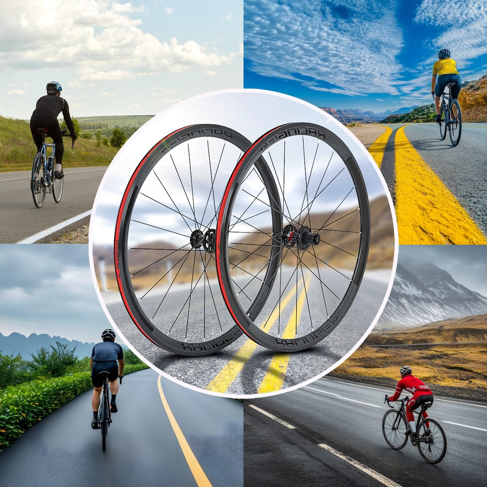 Juego de Ruedas para Bicicleta de Carretera 700C con Freno de Disco y Eje pasante. Rueda Delantera: 12x100 mm, Rueda Trasera: 12x142 mm. Llantas de aleación de Aluminio de Doble ca