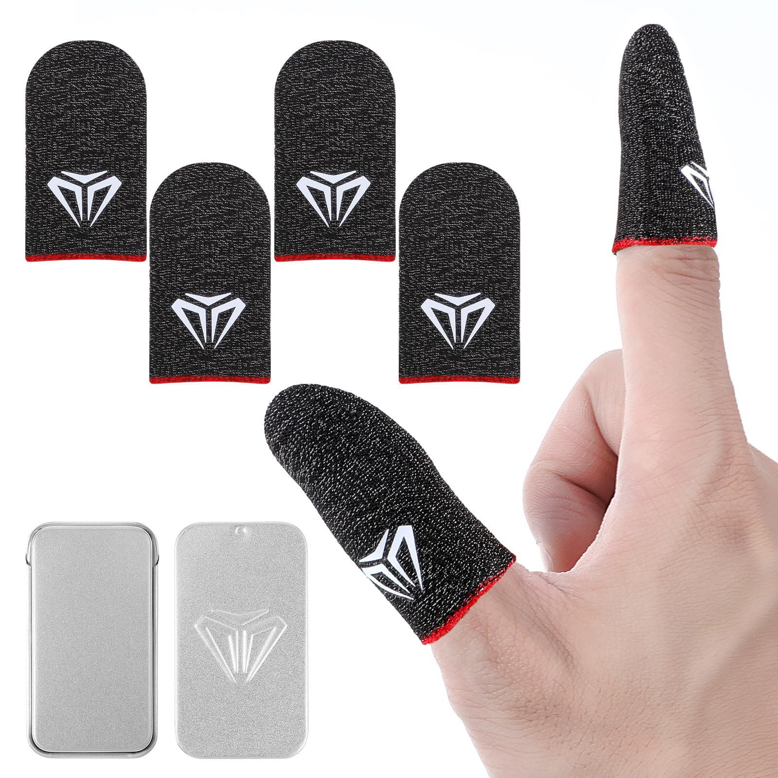 Sibba Lot de 4 manchons de doigt de jeu pour écran tactile - Manchons en fibres argentées - Pour jeu mobile - Manchons de pouce - Gants soyeux et anti-transpiration - Respirants - Protège-doigts