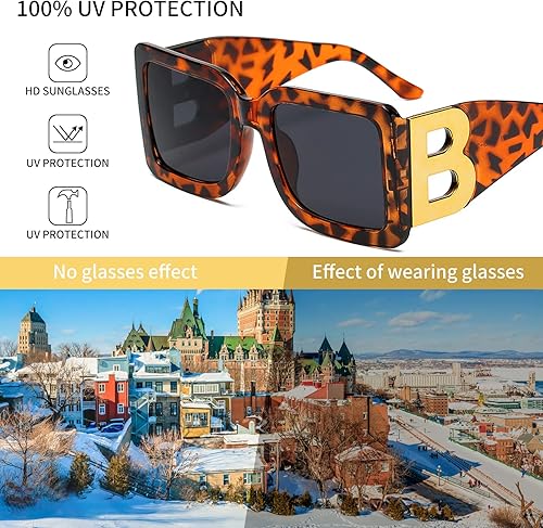 Miniatura 4 de 3 pares de lentes de sol cuadrados de gran tamaño para mujeres y hombres, de moda, con montura B gruesa, con protección UV400